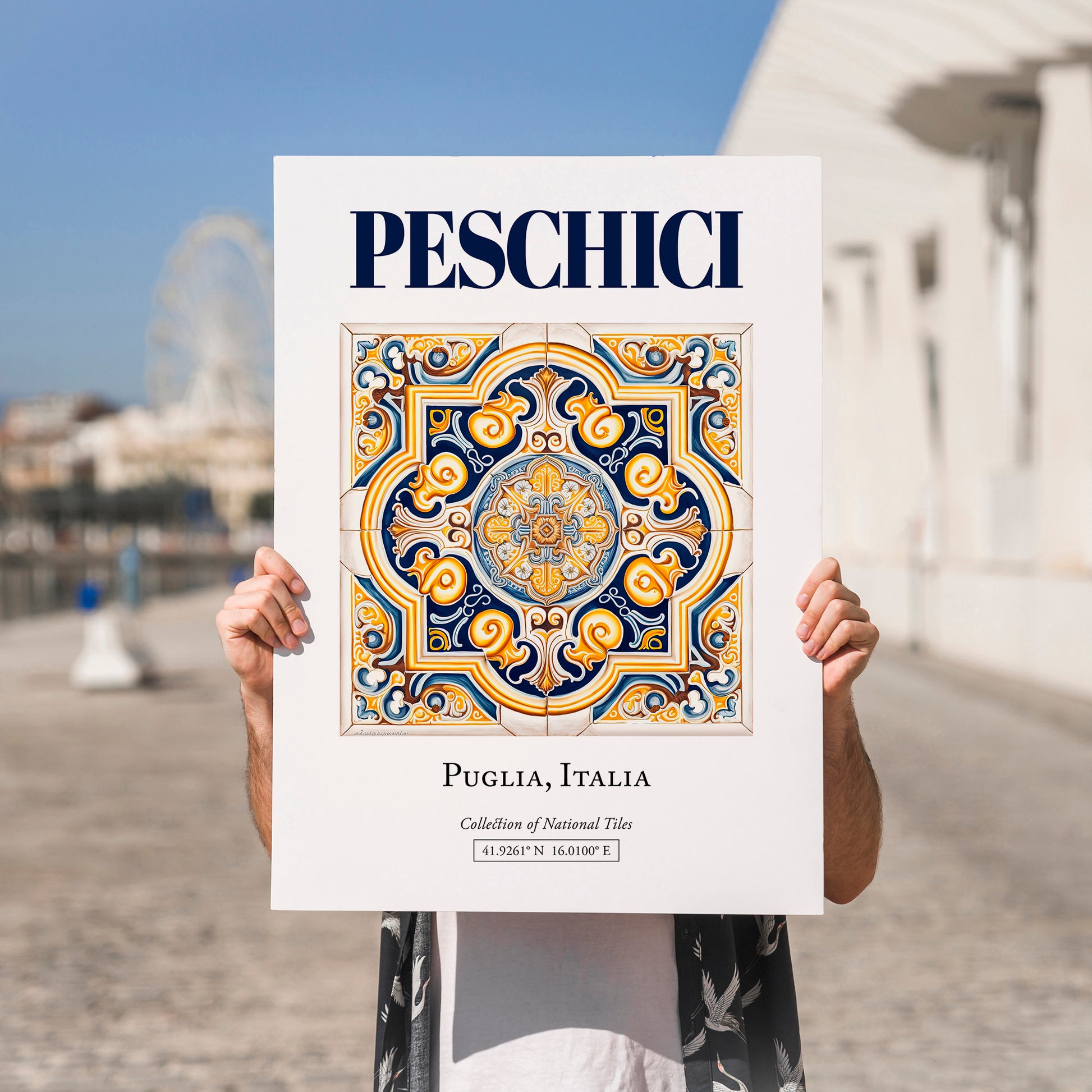 Peschici, Italy – Minimalist Travel Print, no-text version framed in wood