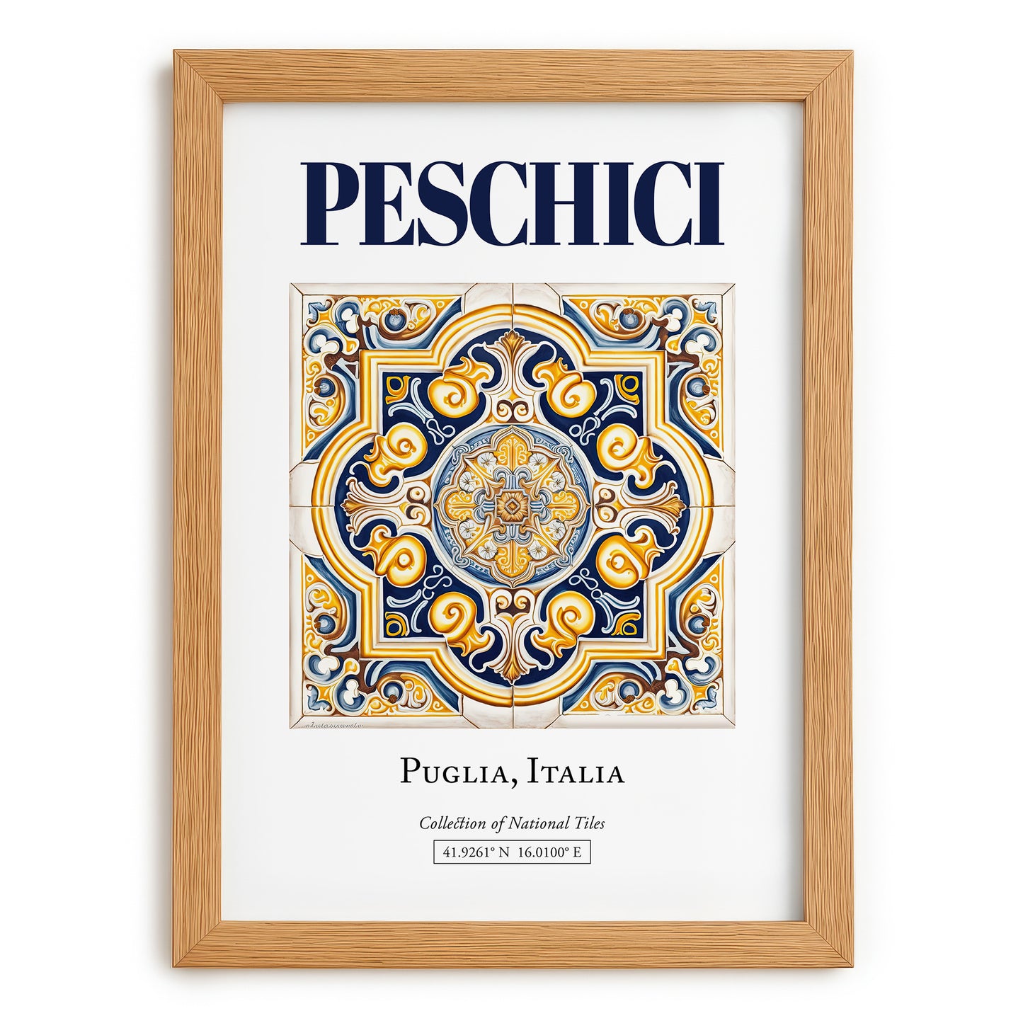 Peschici, Italy – Minimalist Travel Print, set in oak frame