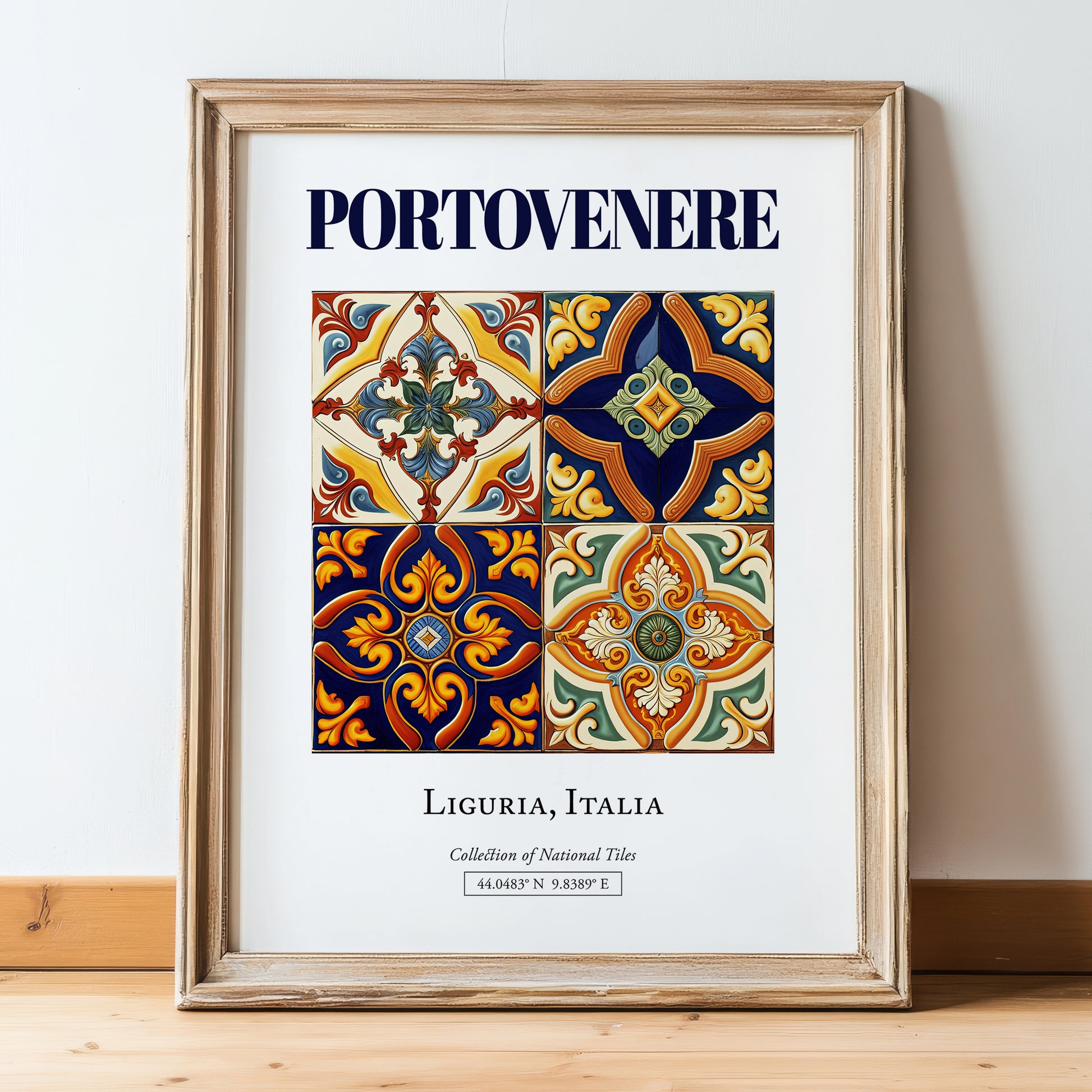 Portovenere, Italy – World Travel Art, in wooden frame leaning on the floor