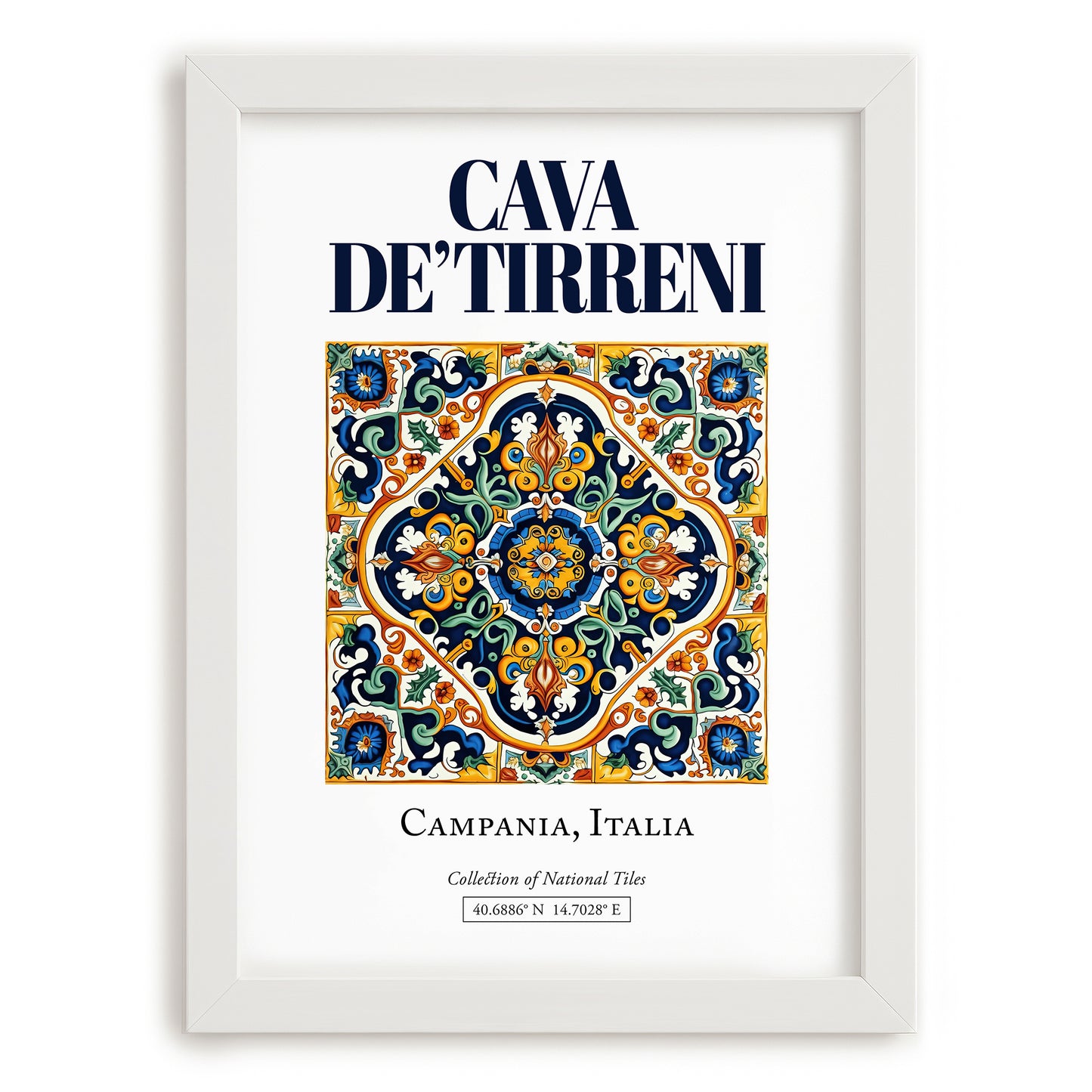 Cava de' Tirreni, Italy – Travel Poster, placed in minimal white frame
