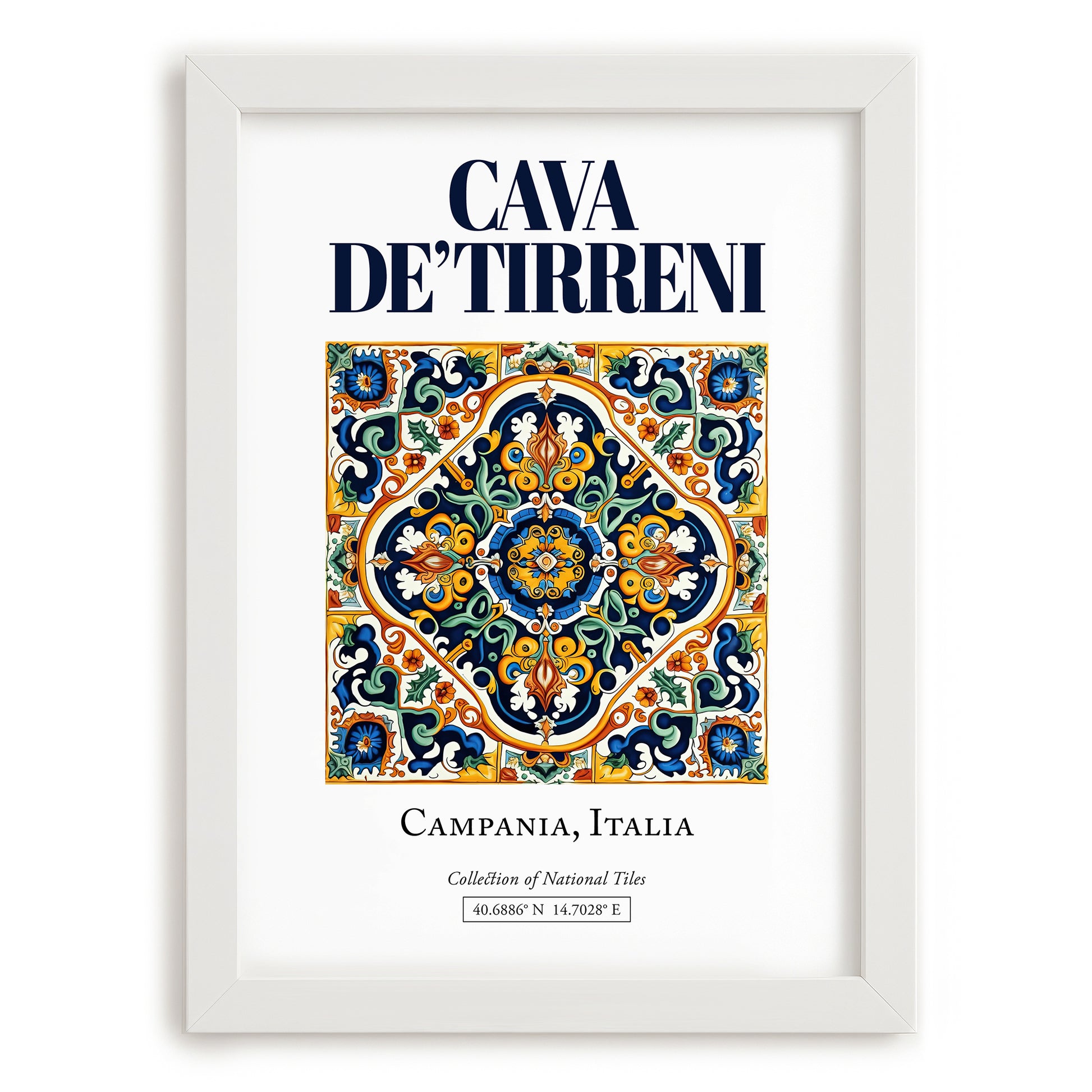 Cava de' Tirreni, Italy – Travel Poster, placed in minimal white frame