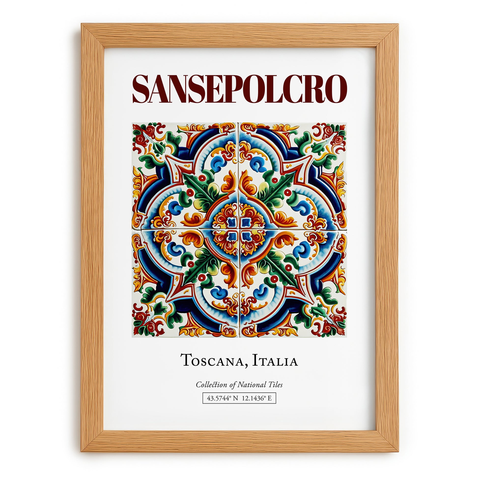 Sansepolcro, Italy – Minimalist Travel Print, set in oak frame