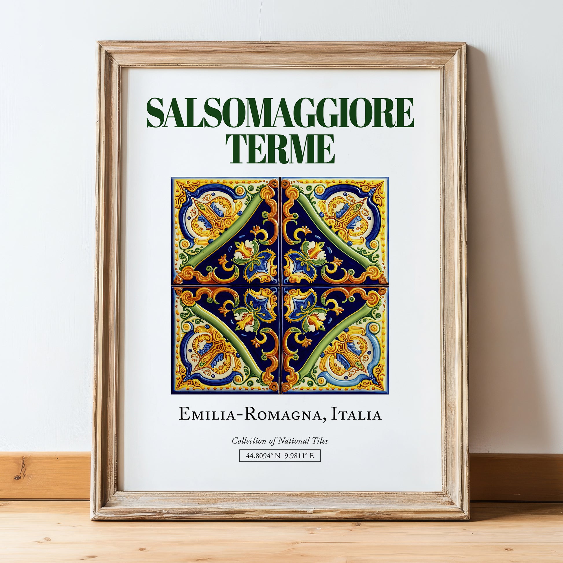 Salsomaggiore Terme, Italy – Architectural Travel Art, in wooden frame leaning on the floor