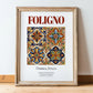 Foligno, Italy – Vintage Travel Poster, in wooden frame leaning on the floor