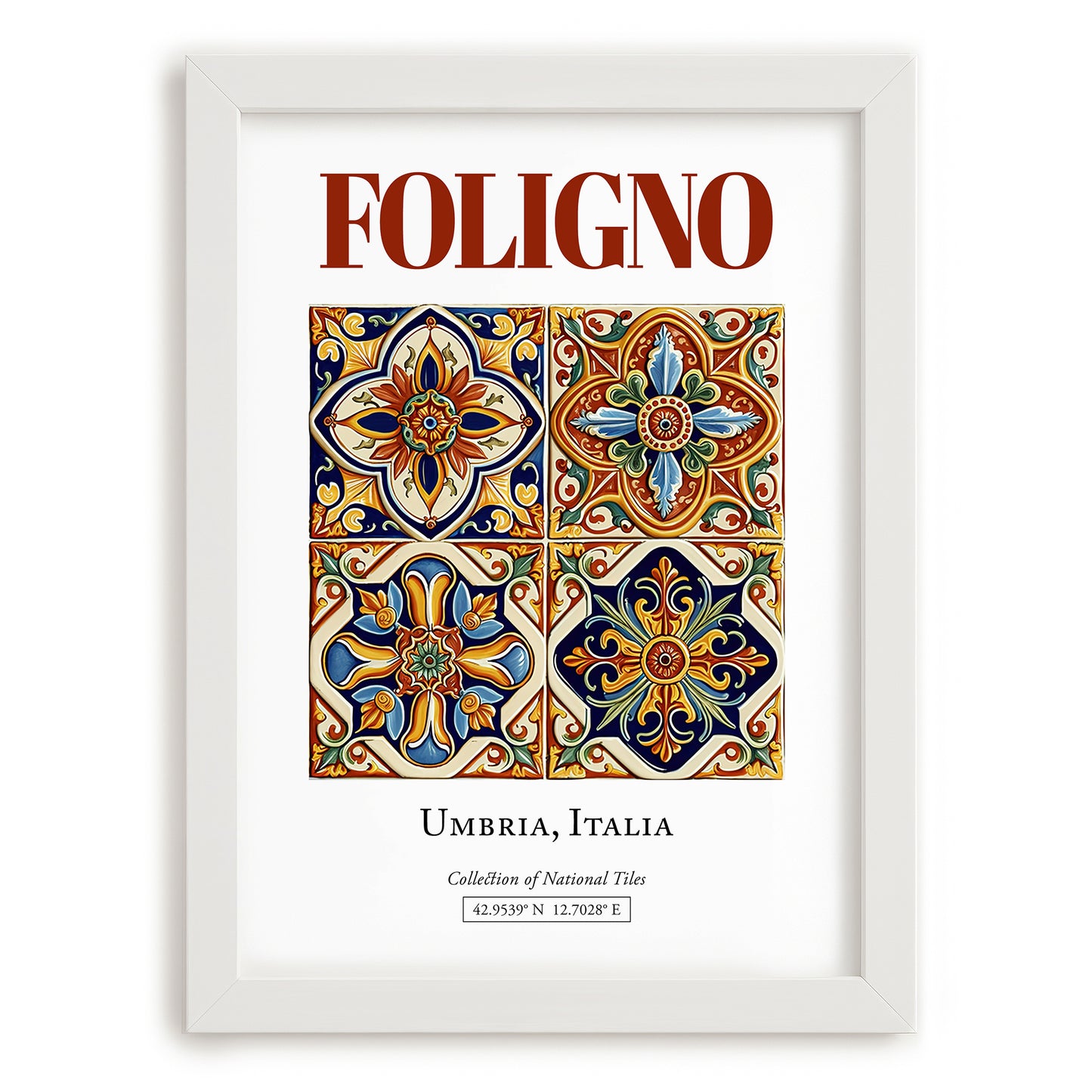 Foligno, Italy – Vintage Travel Poster, placed in minimal white frame