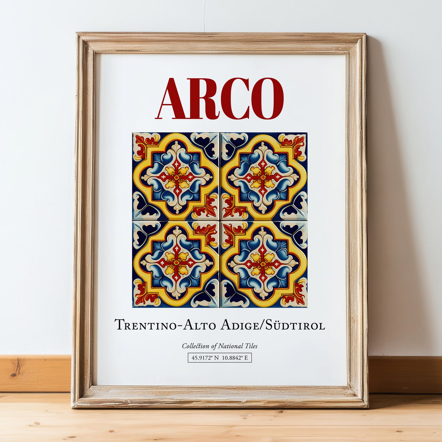 Arco, Italy – Travel Poster, in wooden frame leaning on the floor