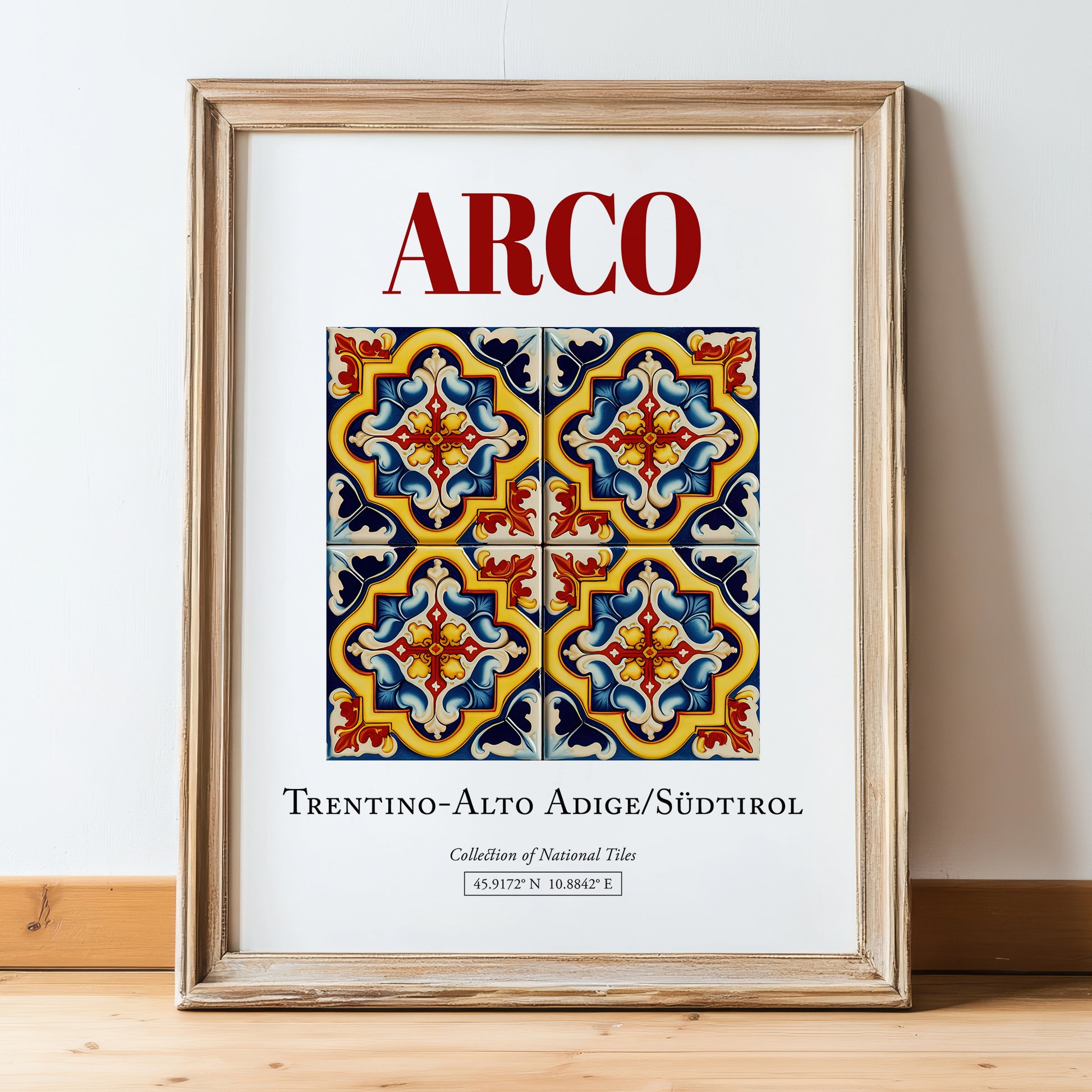 Arco, Italy – Travel Poster, in wooden frame leaning on the floor
