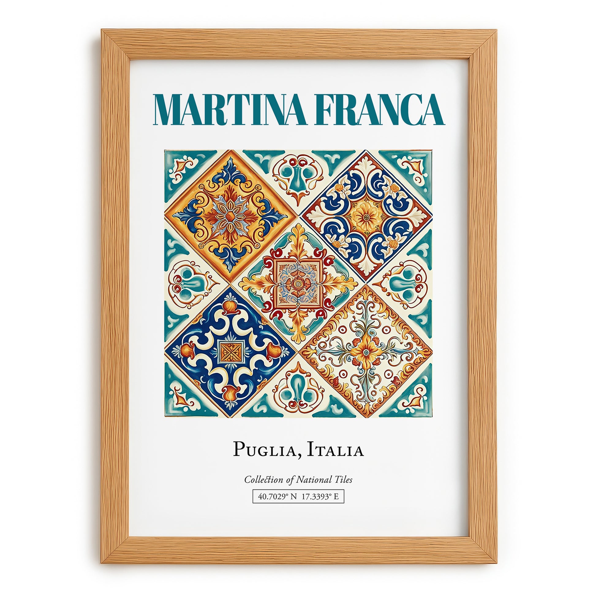 Martina Franca, Italy – Minimalist Travel Print, set in oak frame