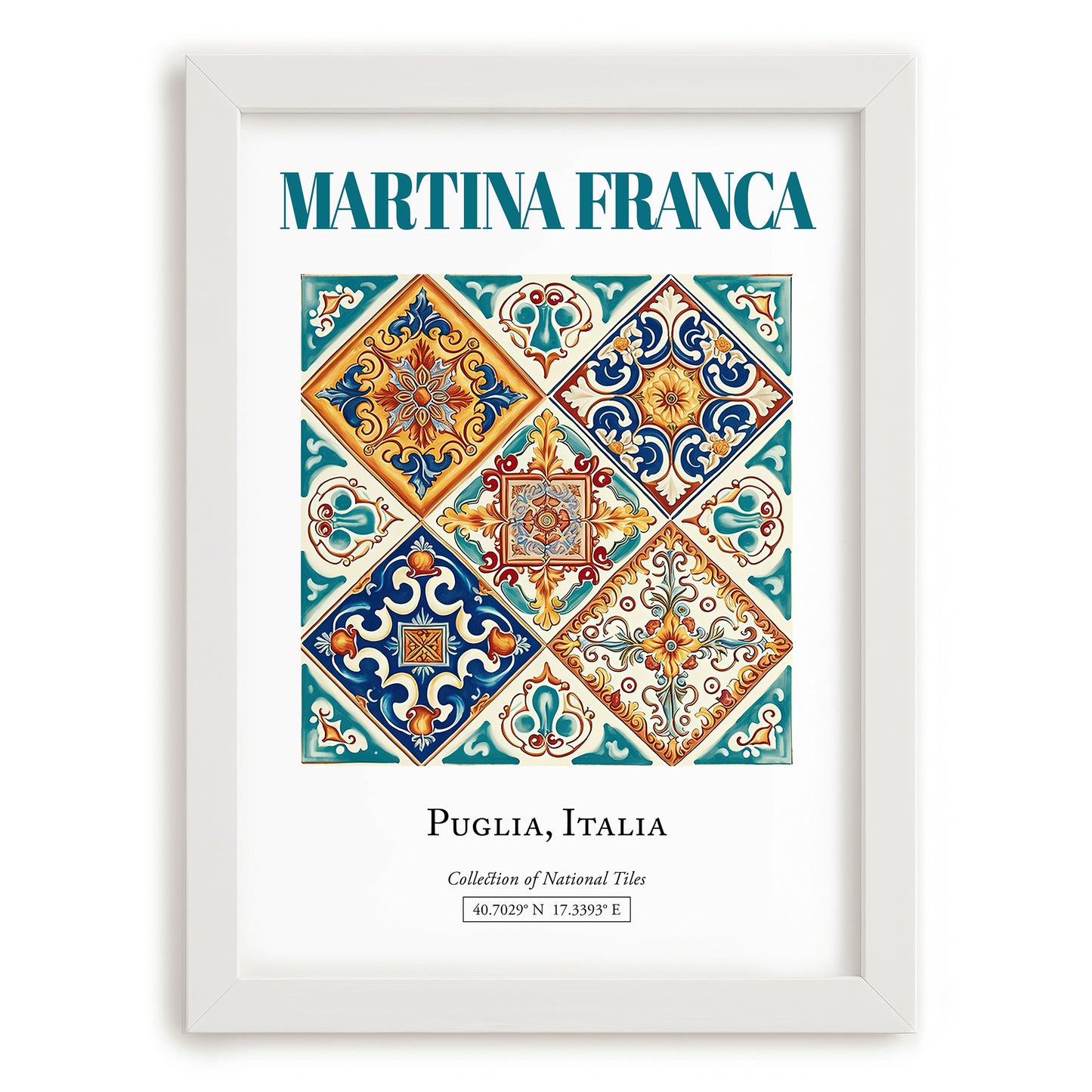 Martina Franca, Italy – Minimalist Travel Print, placed in minimal white frame