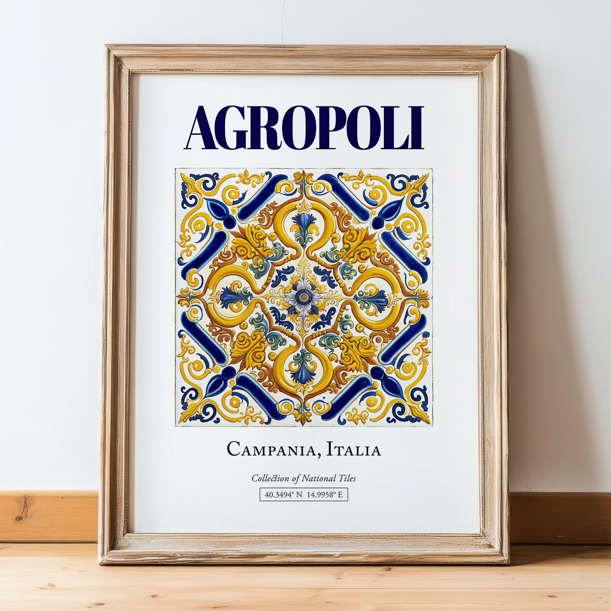 Agropoli, Italy – Travel Wall Decor, in wooden frame leaning on the floor
