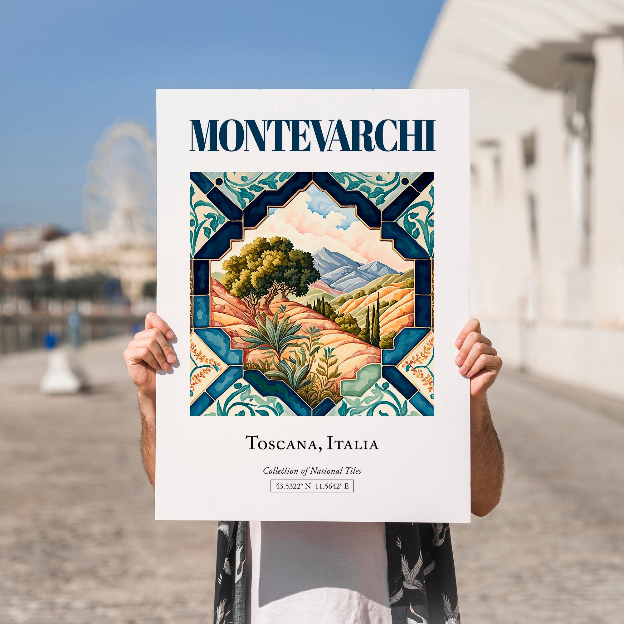 Montevarchi, Italy – Travel Poster, no-text version framed in wood