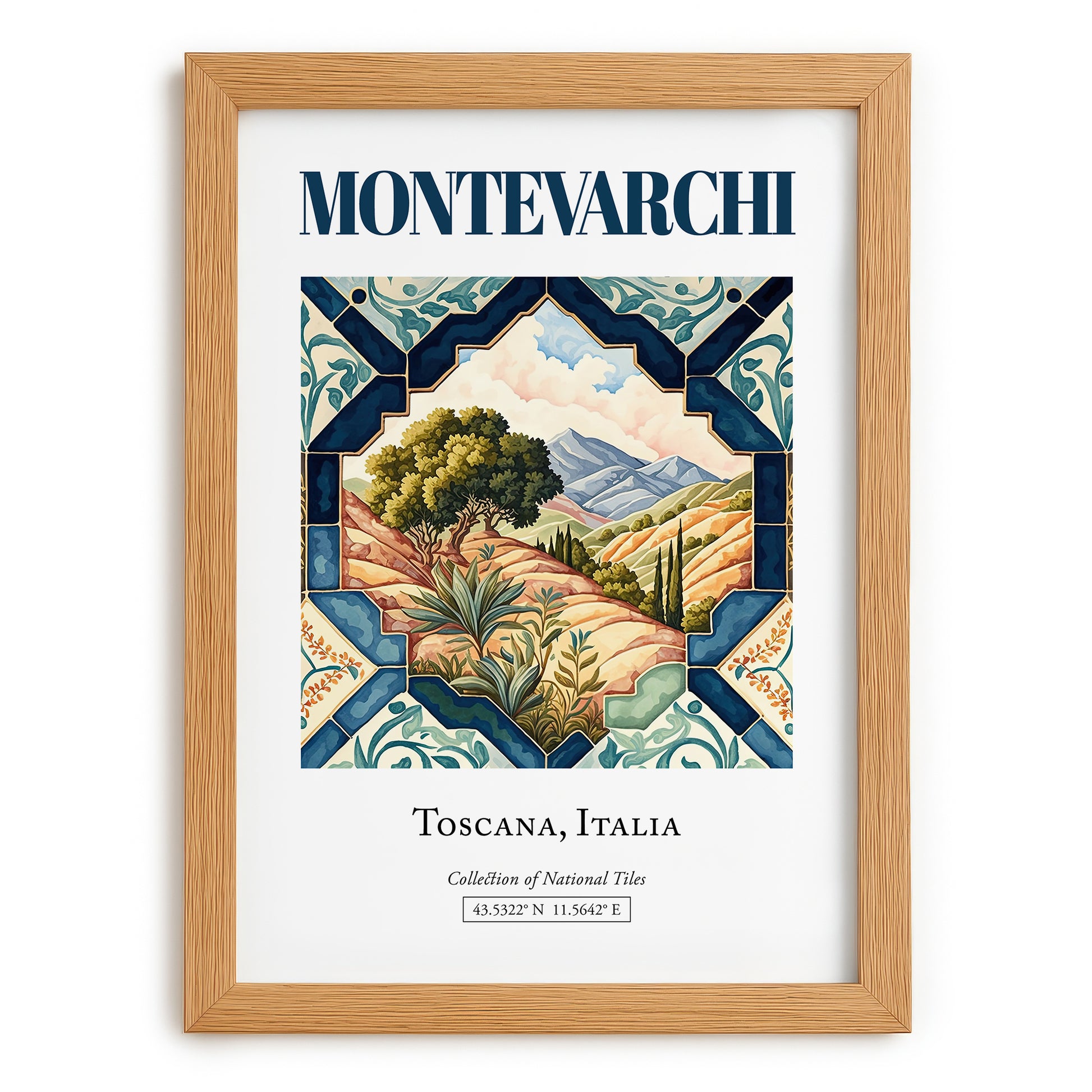 Montevarchi, Italy – Travel Poster, set in oak frame