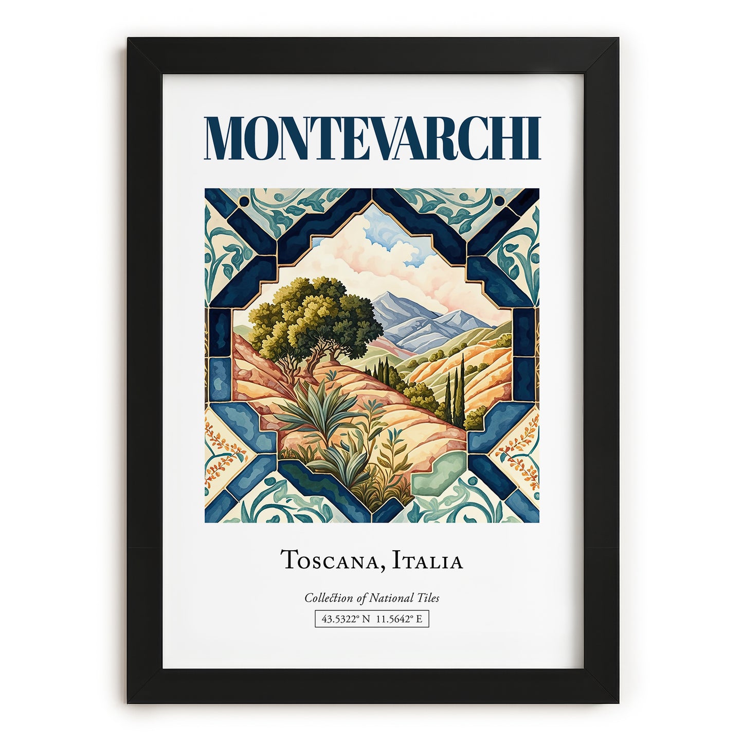 Montevarchi, Italy – Travel Poster, in sleek black frame