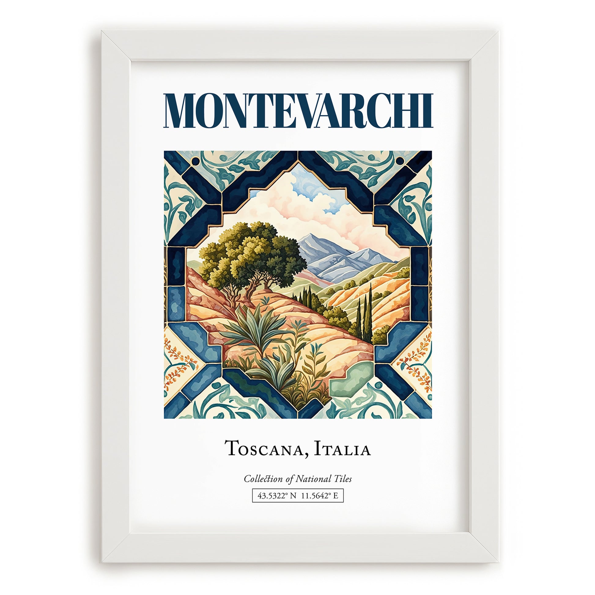 Montevarchi, Italy – Travel Poster, placed in minimal white frame