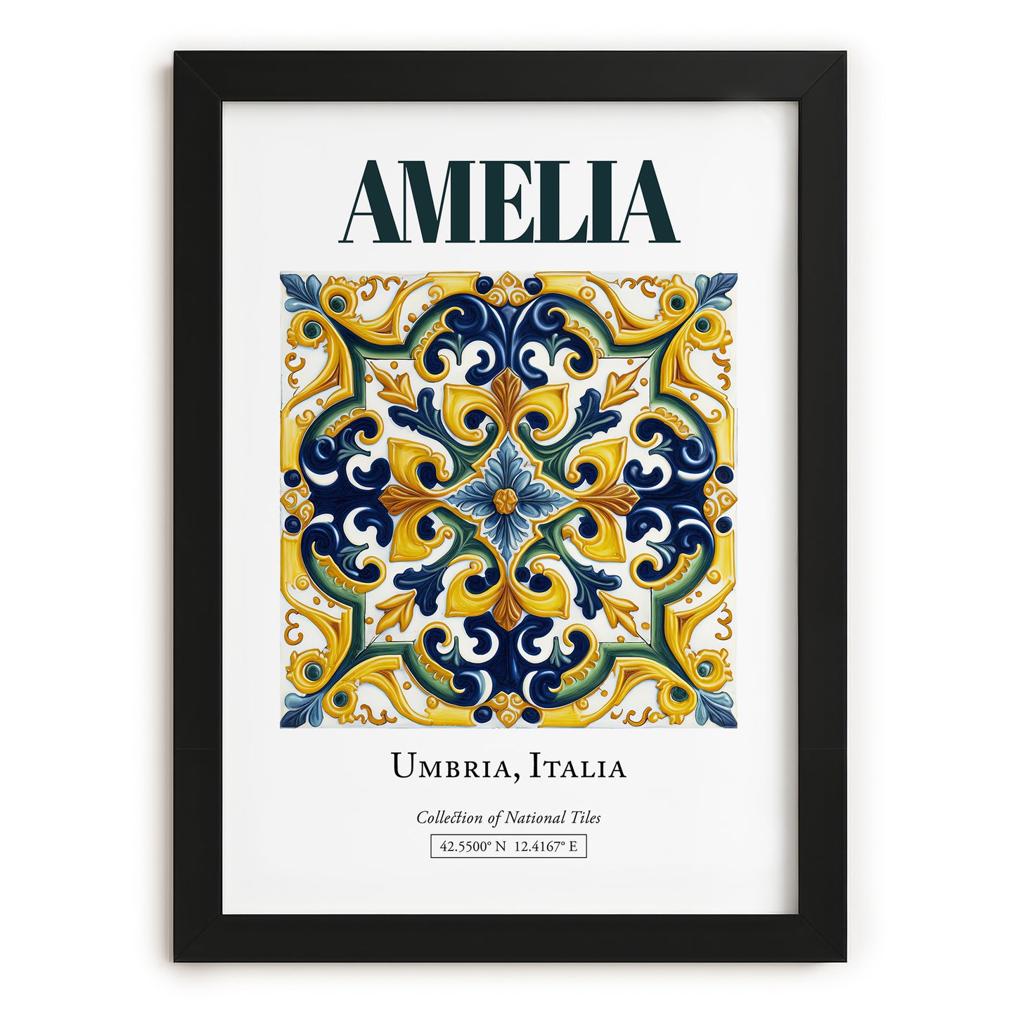 Amelia, Italy – Minimalist Travel Print, in sleek black frame