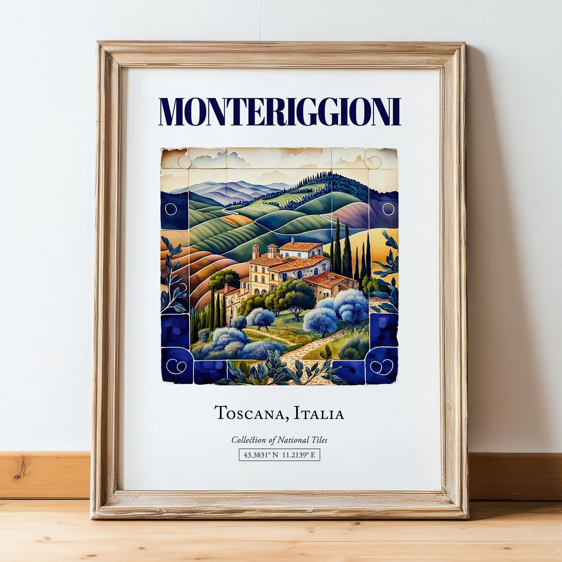 Monteriggioni, Italy – Travel Print, in wooden frame leaning on the floor
