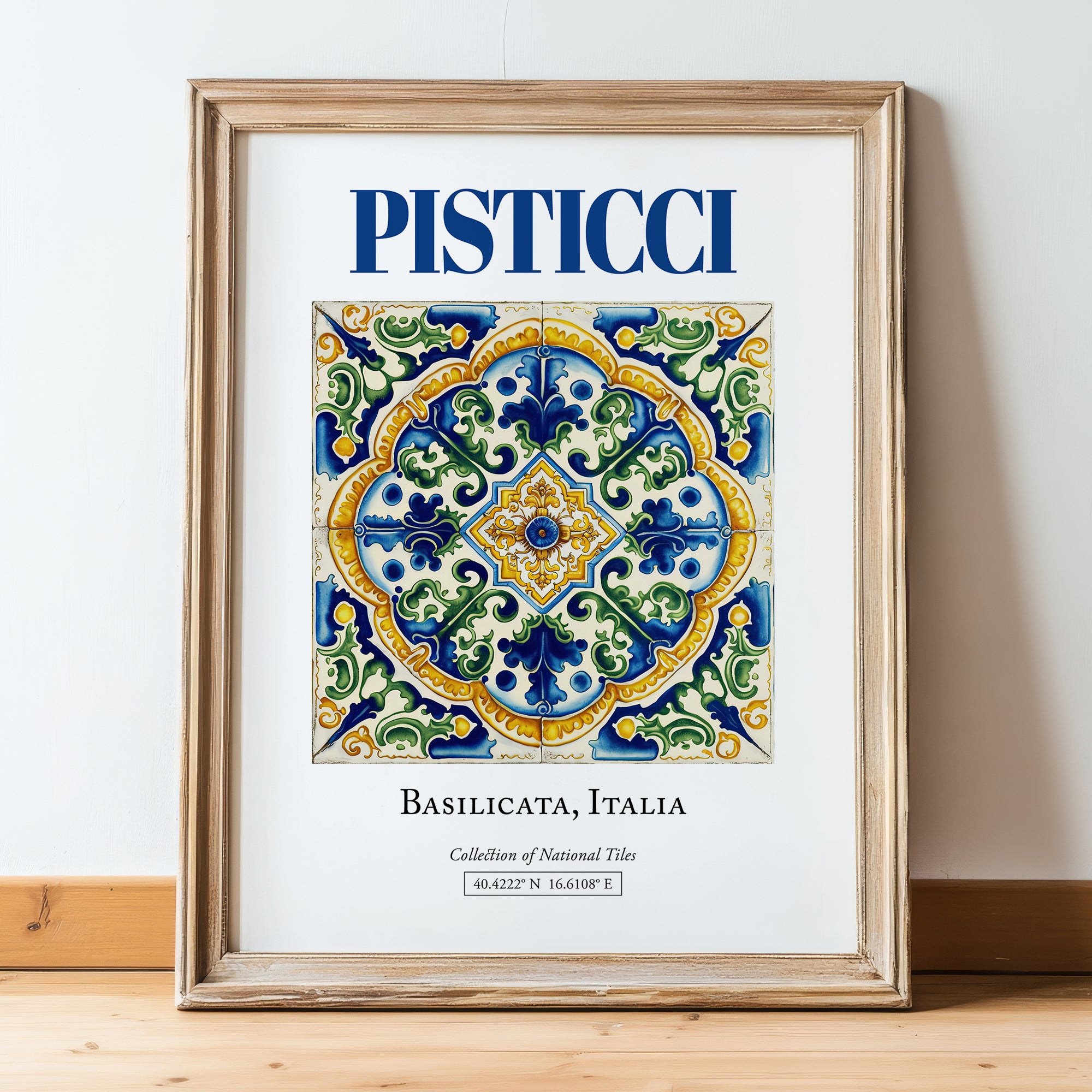 Pisticci, Italy – Global Cities Wall Print, in wooden frame leaning on the floor