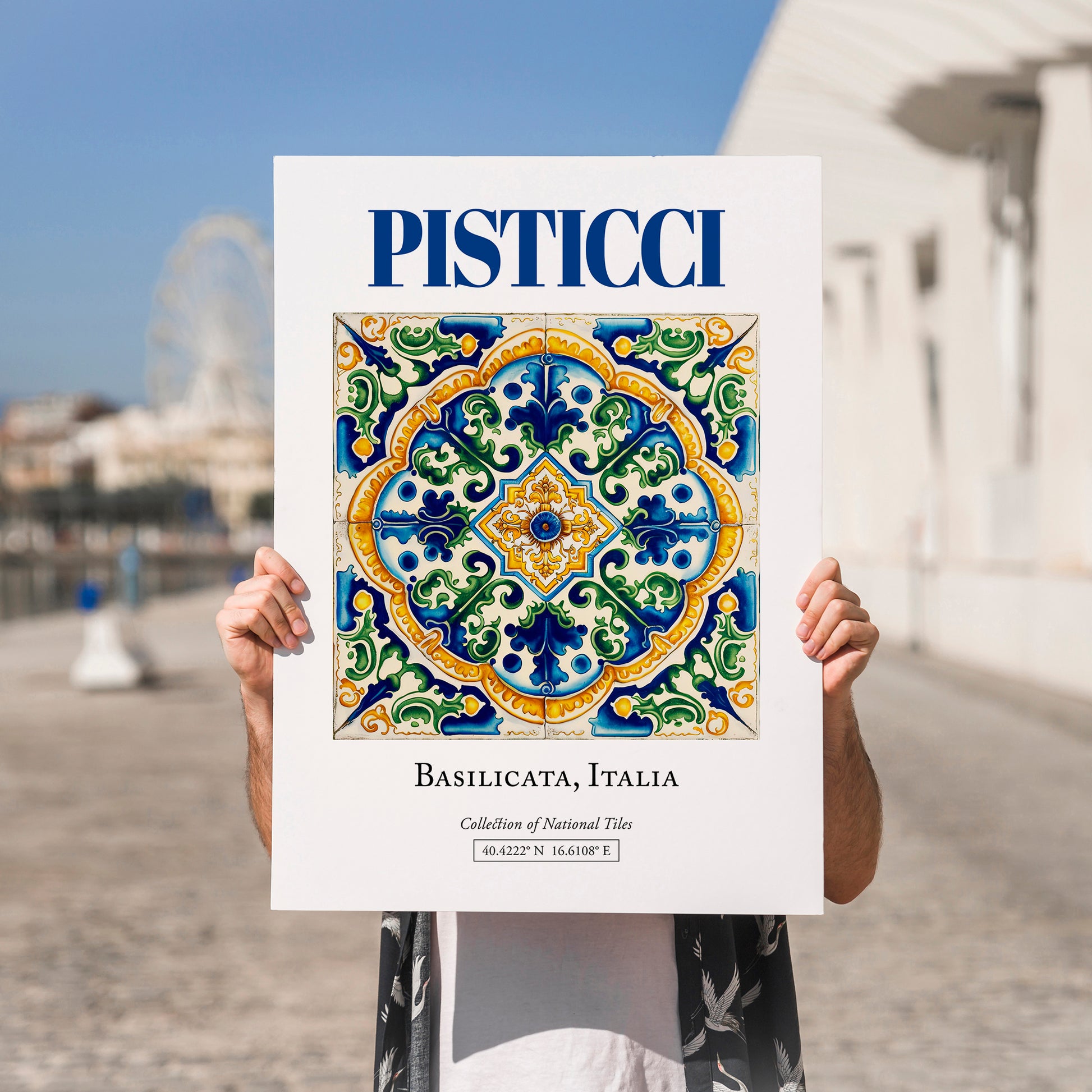 Pisticci, Italy – Global Cities Wall Print, no-text version framed in wood