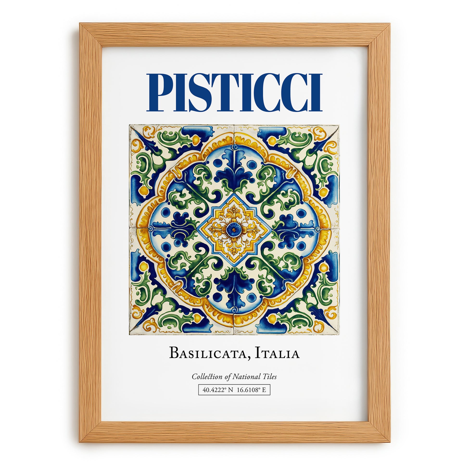 Pisticci, Italy – Global Cities Wall Print, set in oak frame