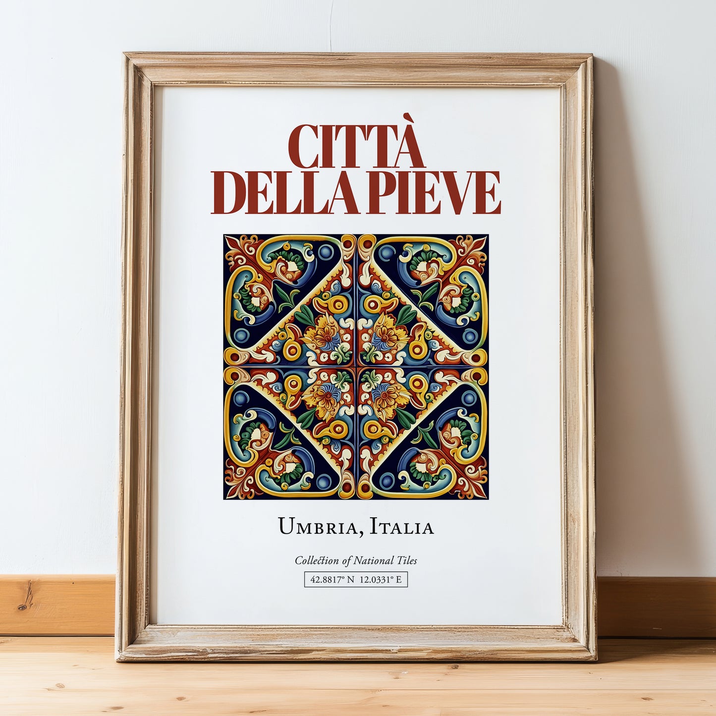 Città della Pieve, Italy – Travel Memories Wall Print, in wooden frame leaning on the floor