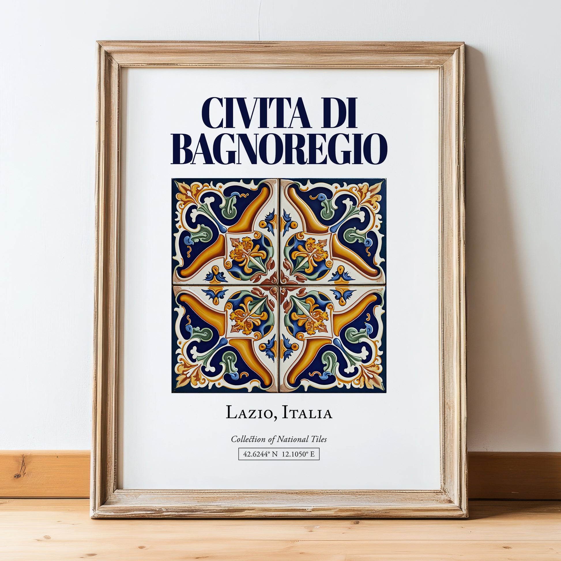 Civita di Bagnoregio, Italy – Travel Print, in wooden frame leaning on the floor