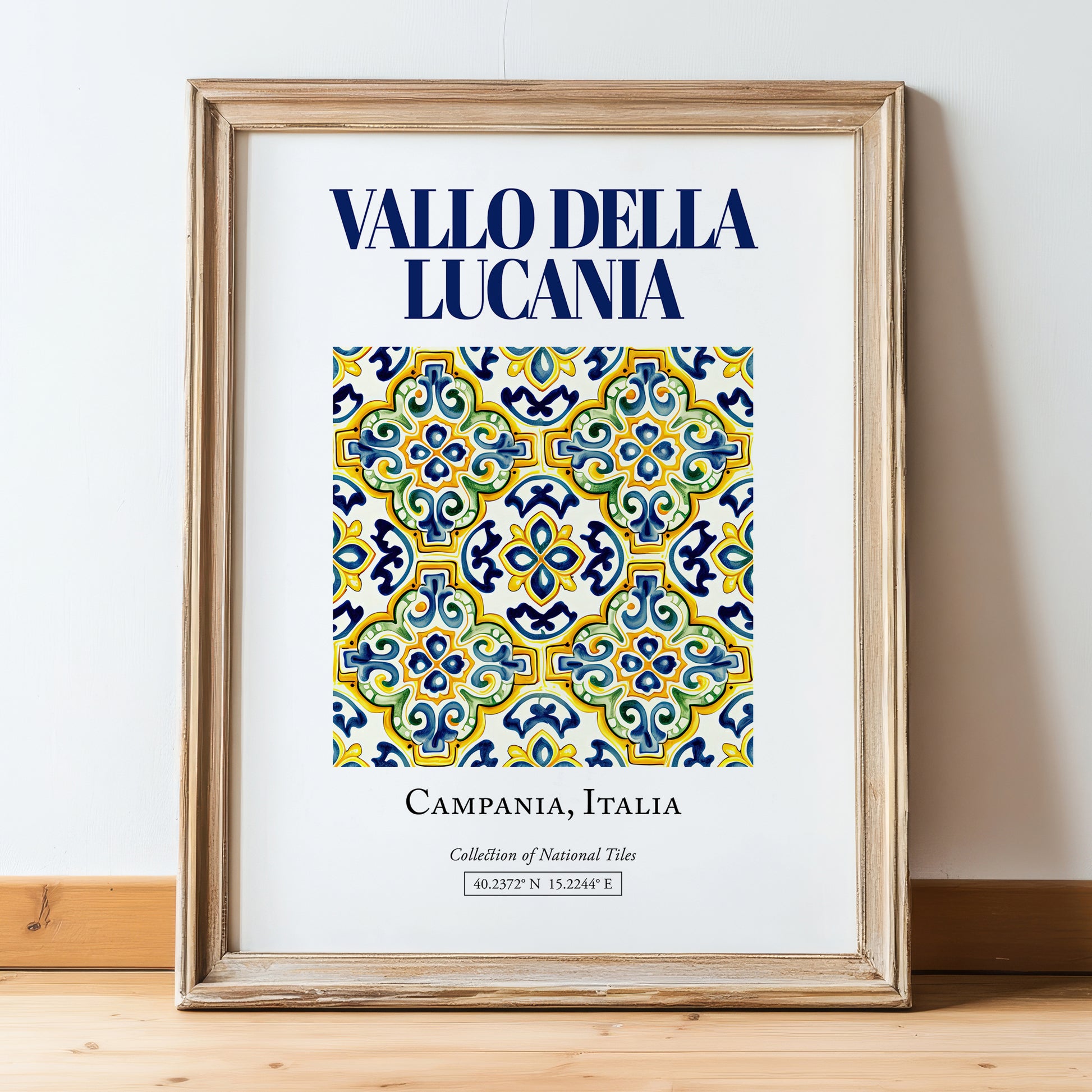 Vallo della Lucania, Italy – Travel Poster, in wooden frame leaning on the floor