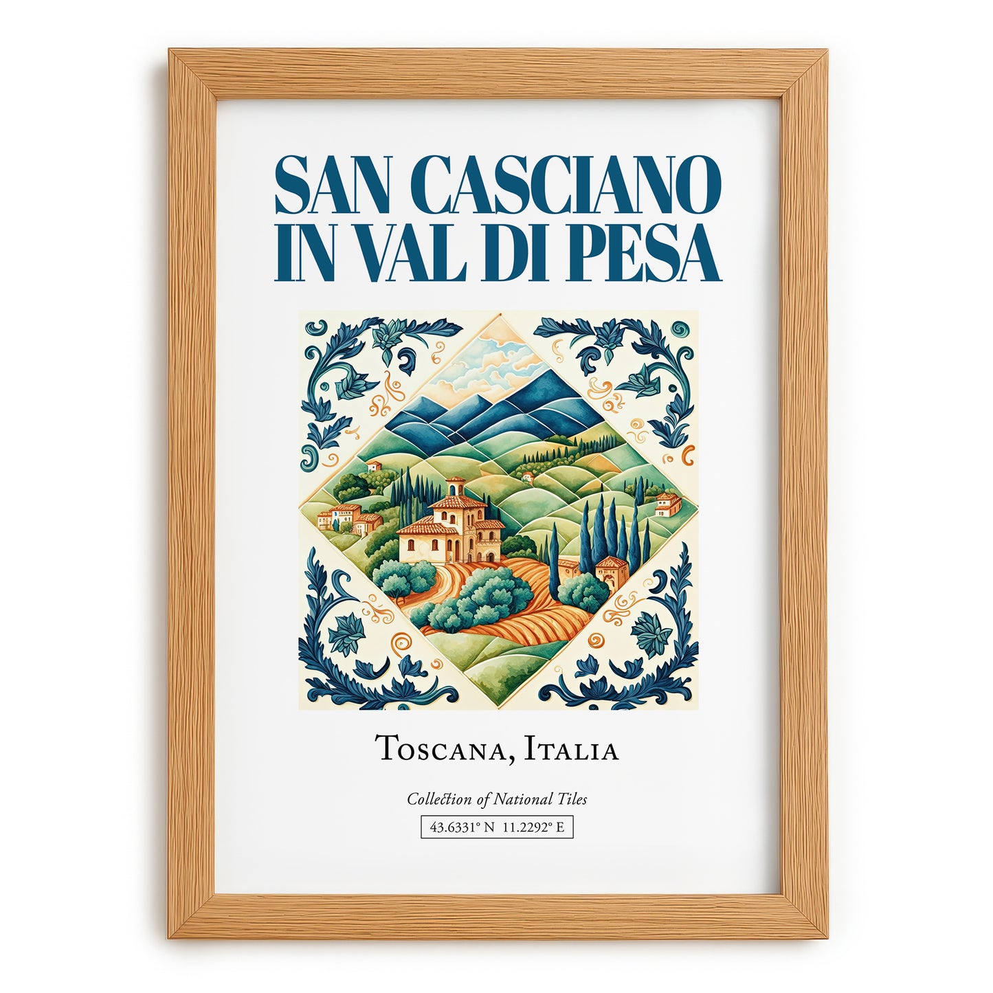 San Casciano in Val di Pesa, Italy – Travel Poster, set in oak frame