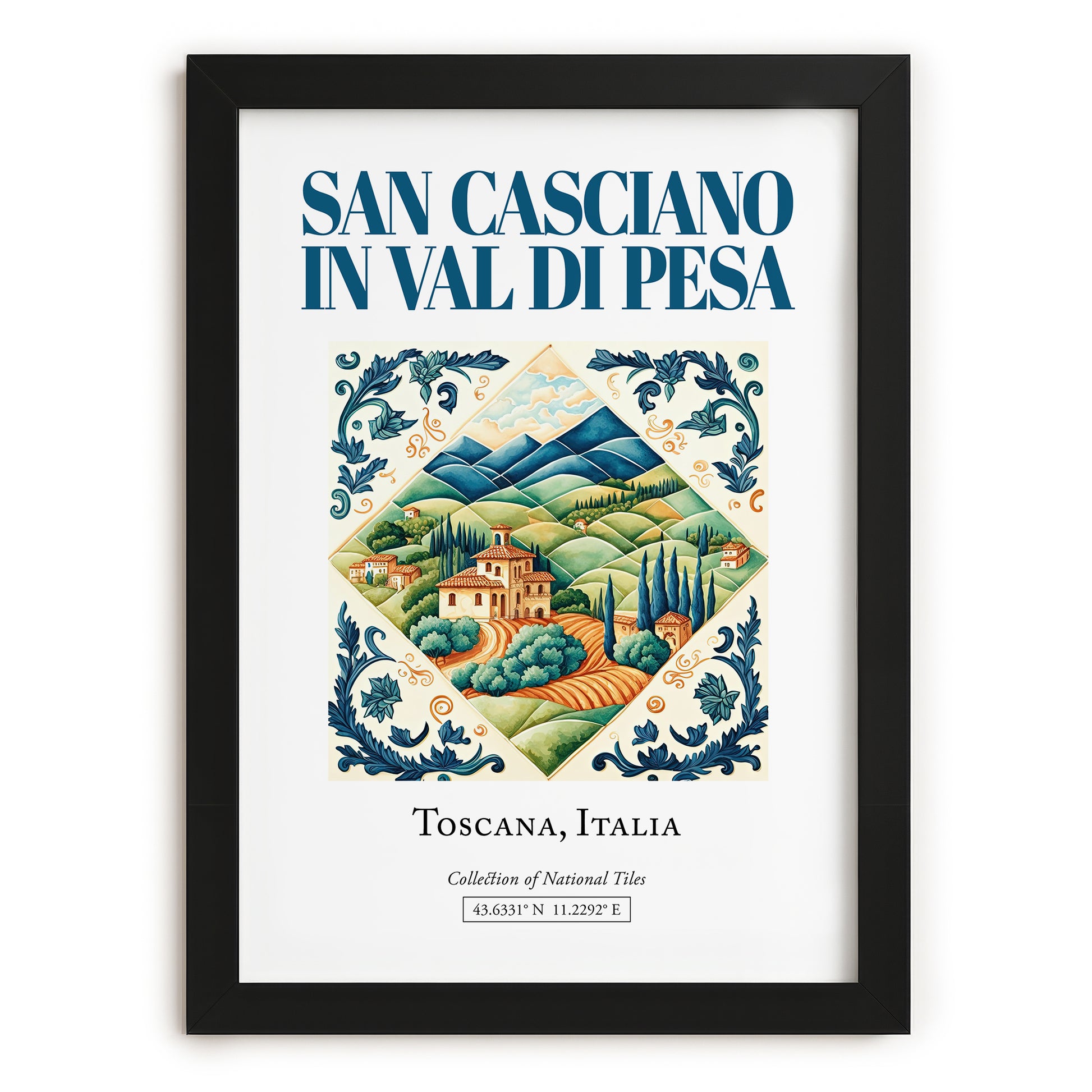 San Casciano in Val di Pesa, Italy – Travel Poster, in sleek black frame
