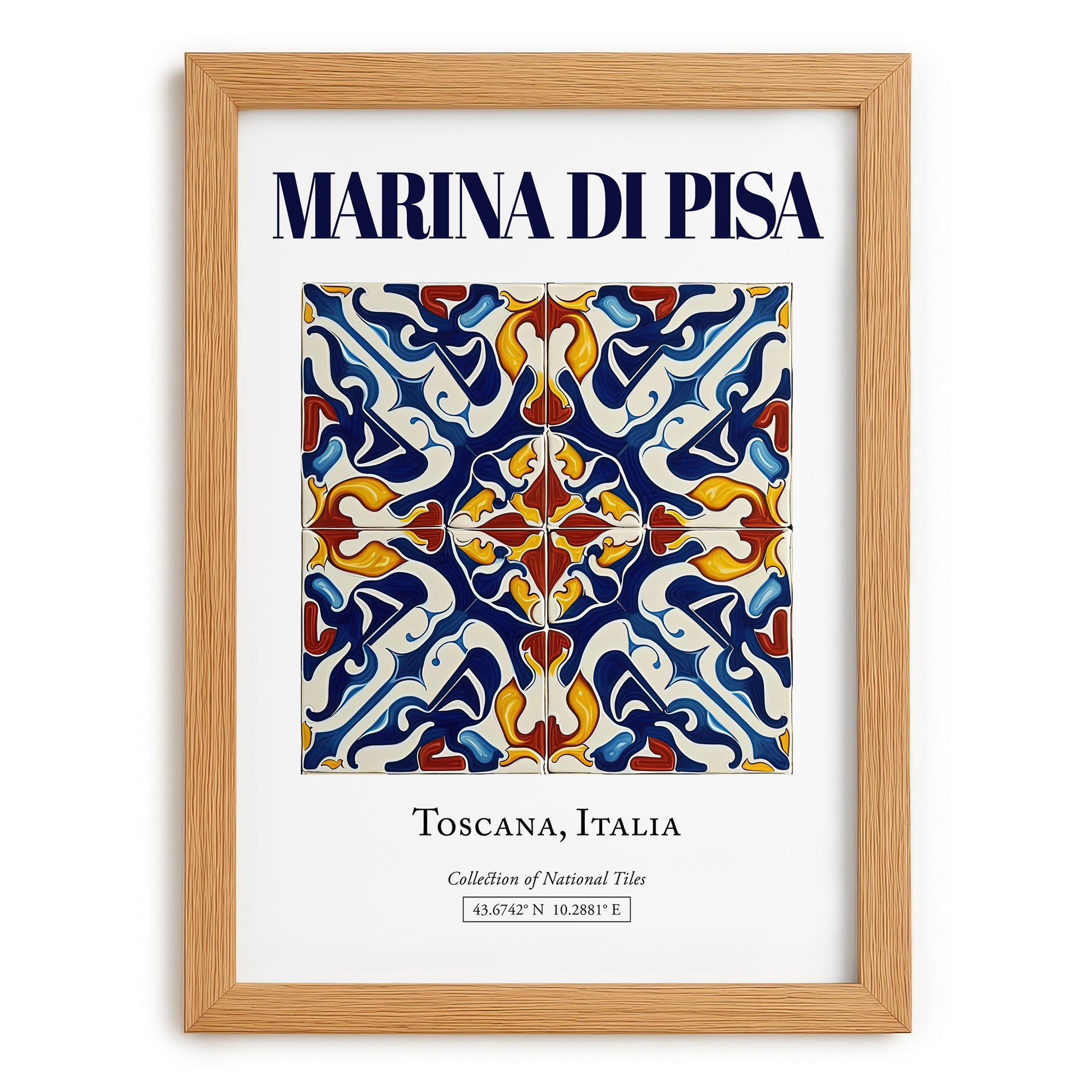 Marina di Pisa, Italy – Tourist Destination Poster, set in oak frame
