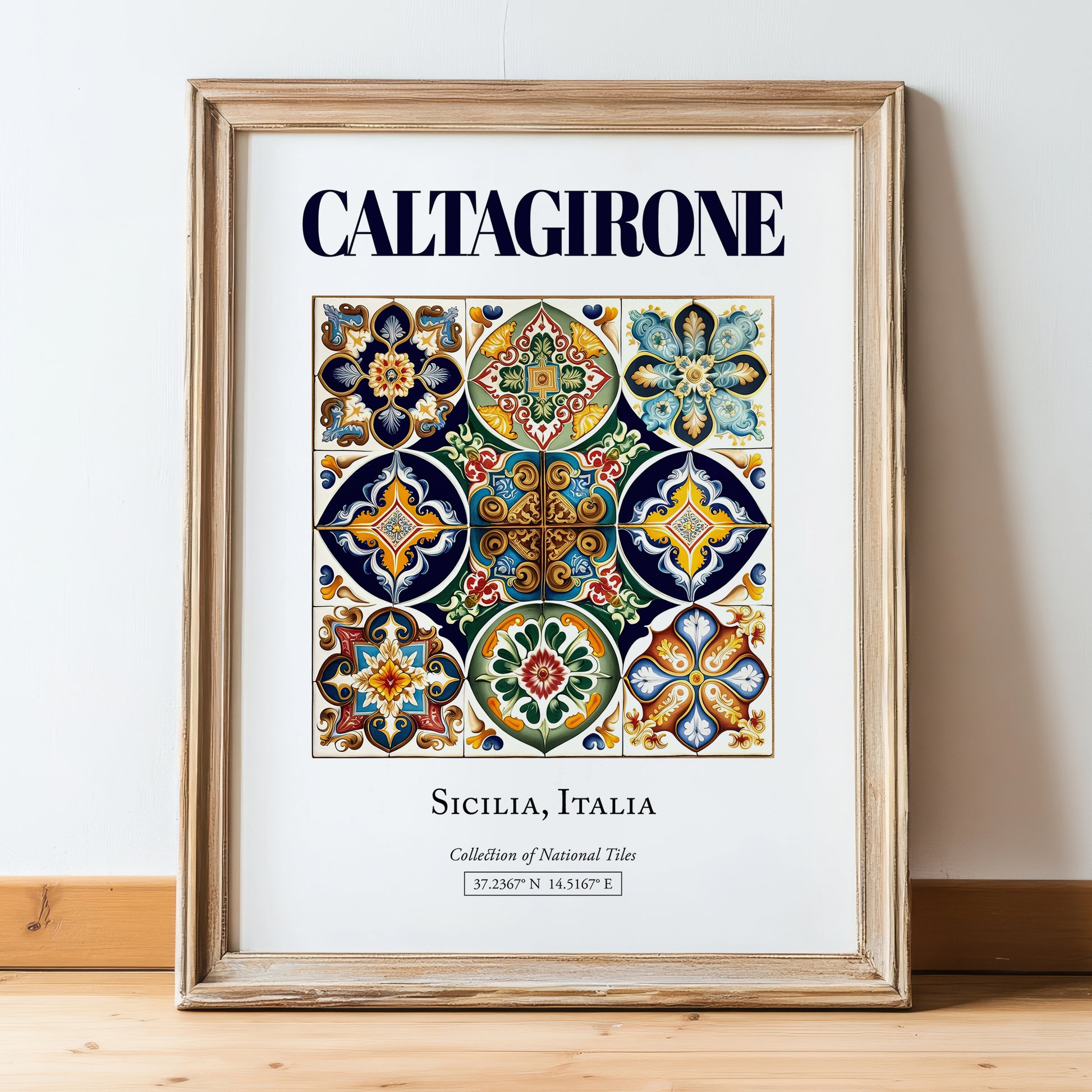 Caltagirone, Italy – Travel Wall Decor, in wooden frame leaning on the floor