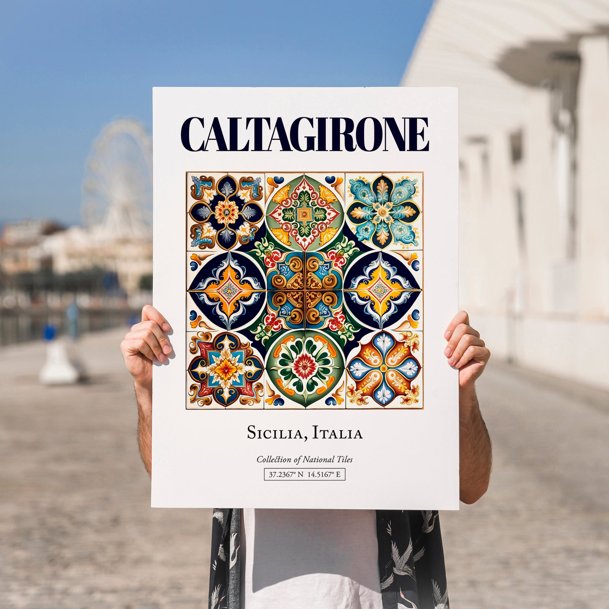 Caltagirone, Italy – Travel Wall Decor, no-text version framed in wood