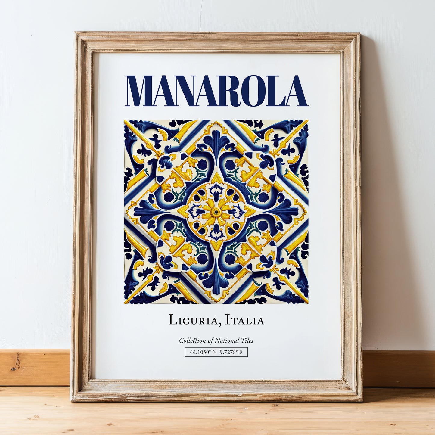 Manarola, Italy – Travel Wall Decor, in wooden frame leaning on the floor