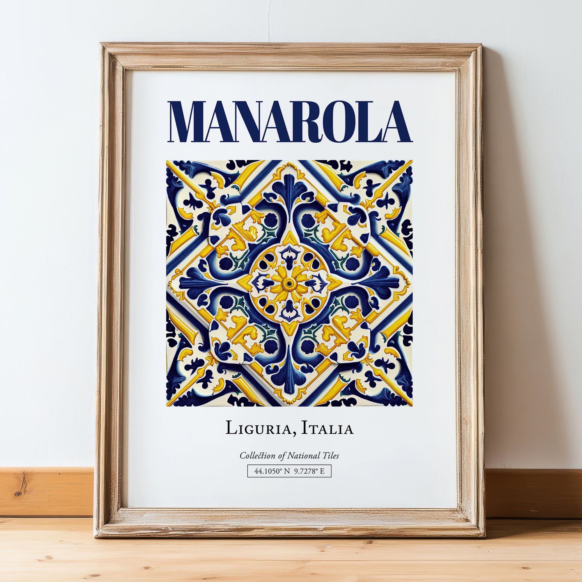 Manarola, Italy – Travel Wall Decor, in wooden frame leaning on the floor