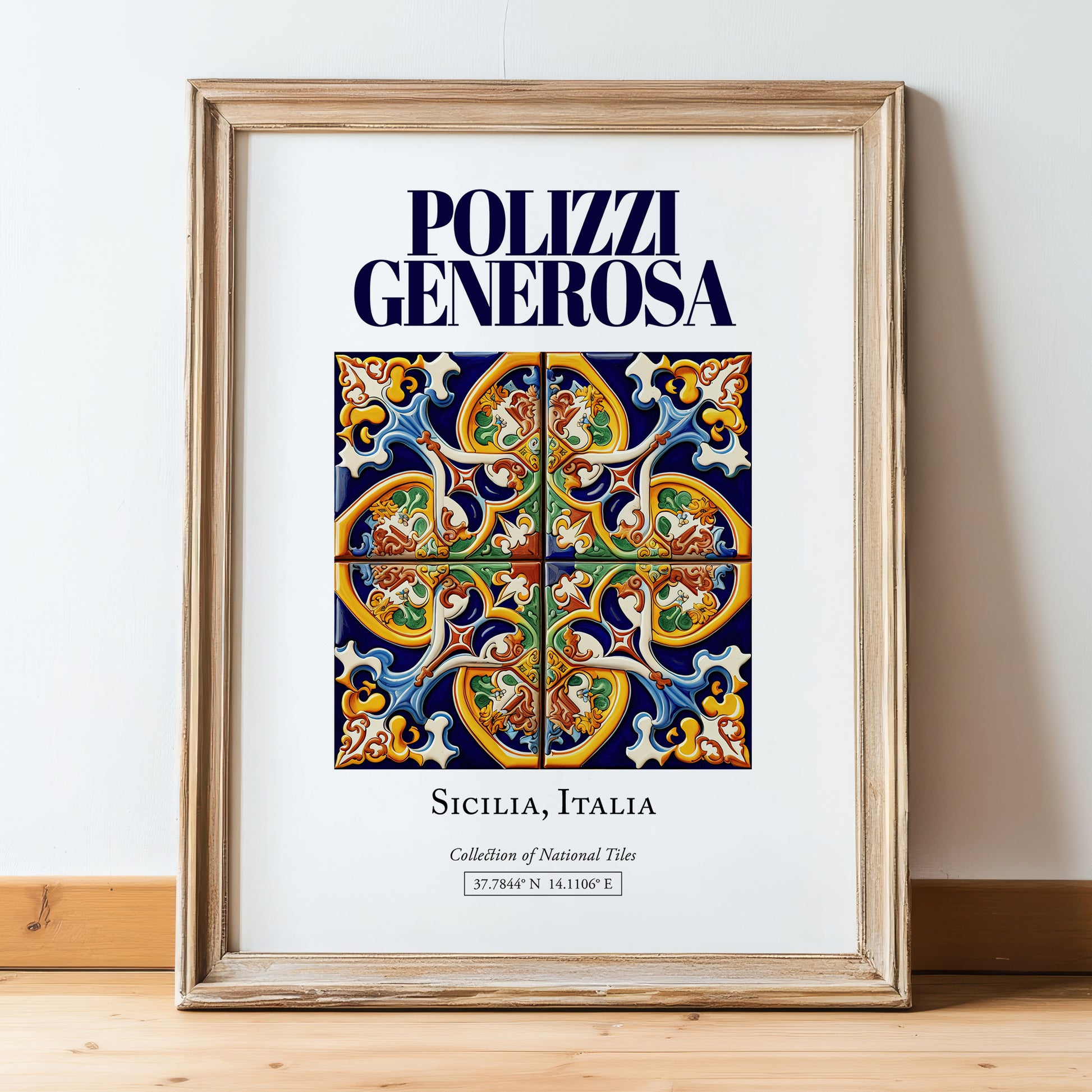 Polizzi Generosa, Italy – Travel Poster, in wooden frame leaning on the floor