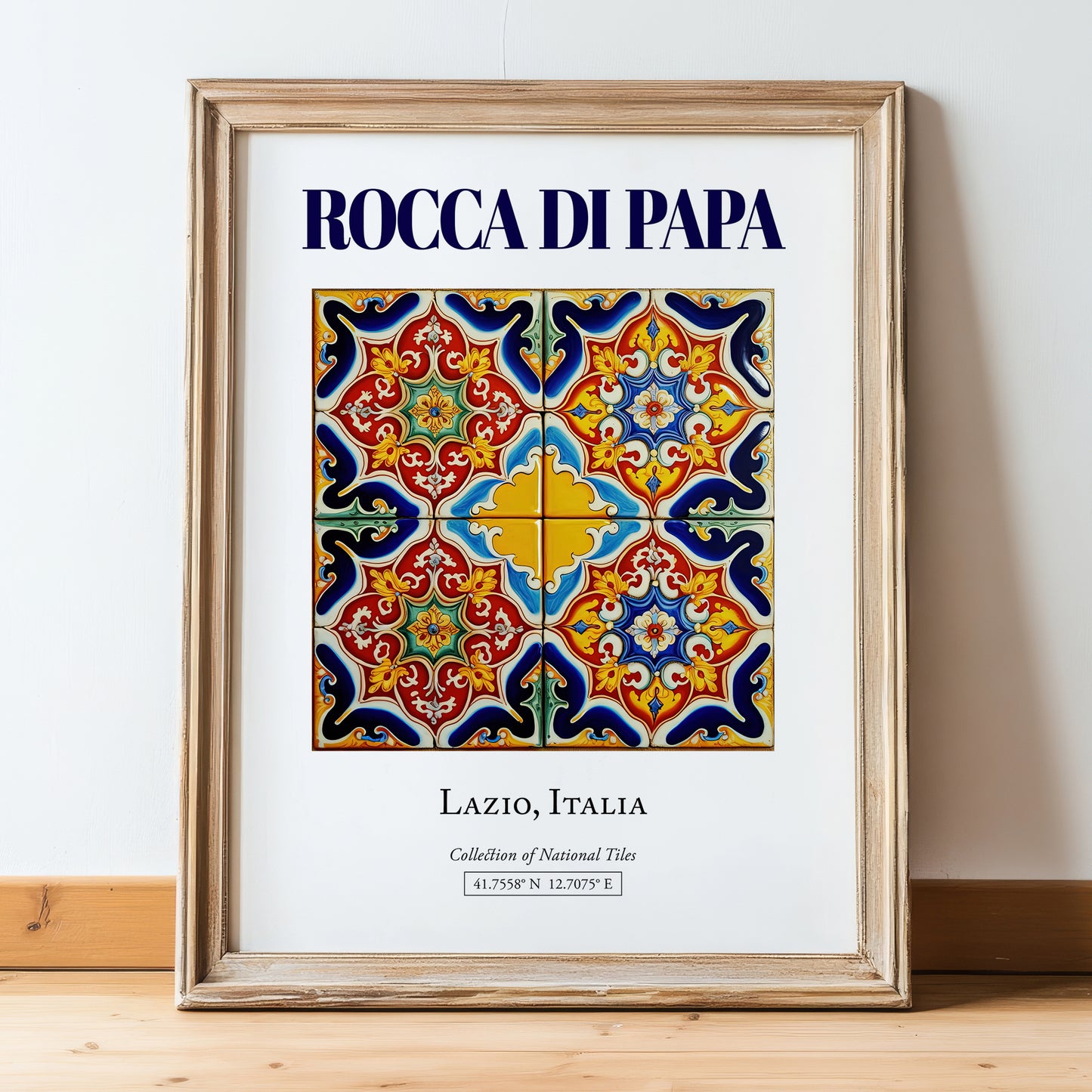 Rocca di Papa, Italy – World Heritage Travel Poster, in wooden frame leaning on the floor