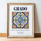 Grado, Italy – Travel Poster, in wooden frame leaning on the floor