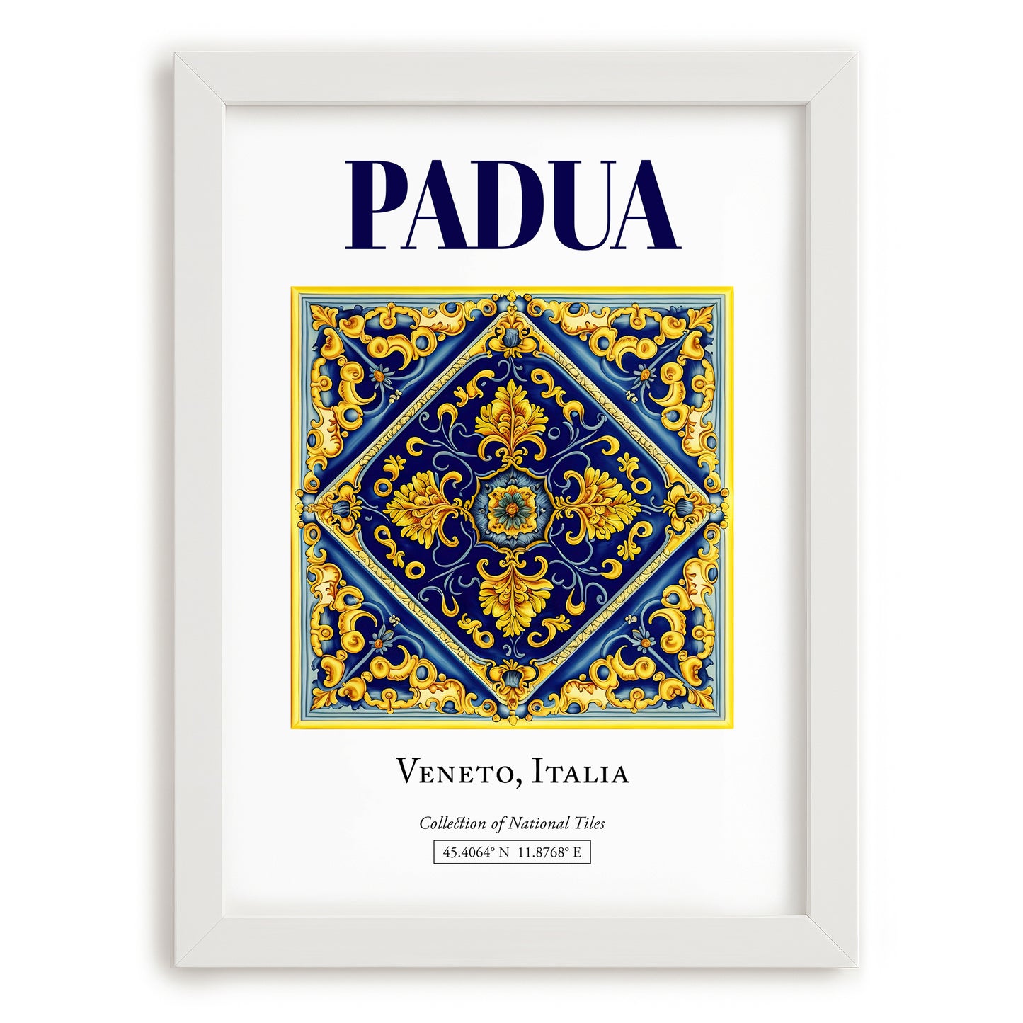 Padua, Italy – Travel Print, placed in minimal white frame