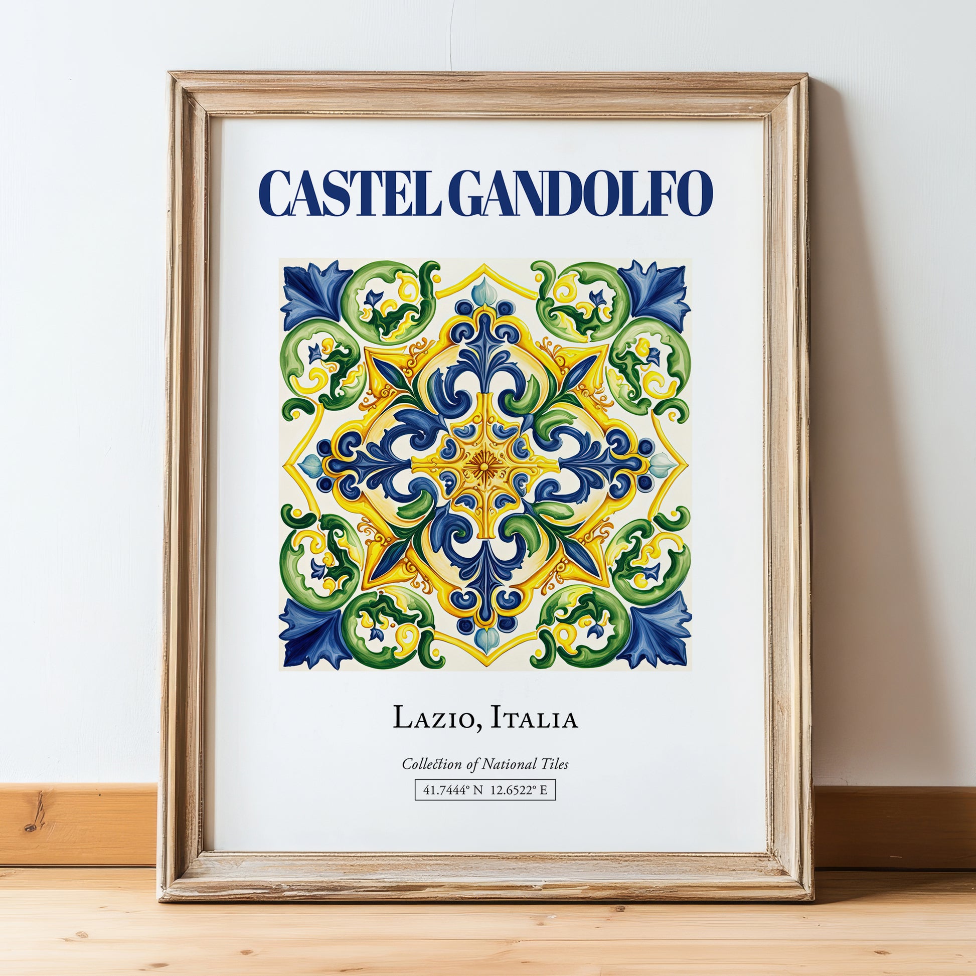 Castel Gandolfo, Italy – Travel Print, in wooden frame leaning on the floor