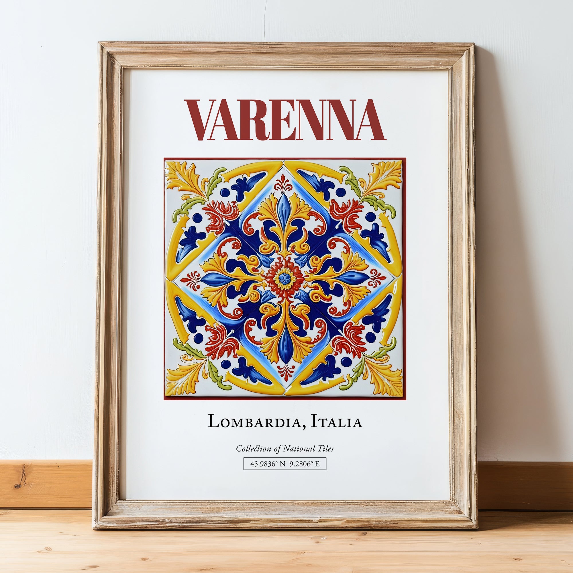 Varenna, Italy – Travel Print, in wooden frame leaning on the floor