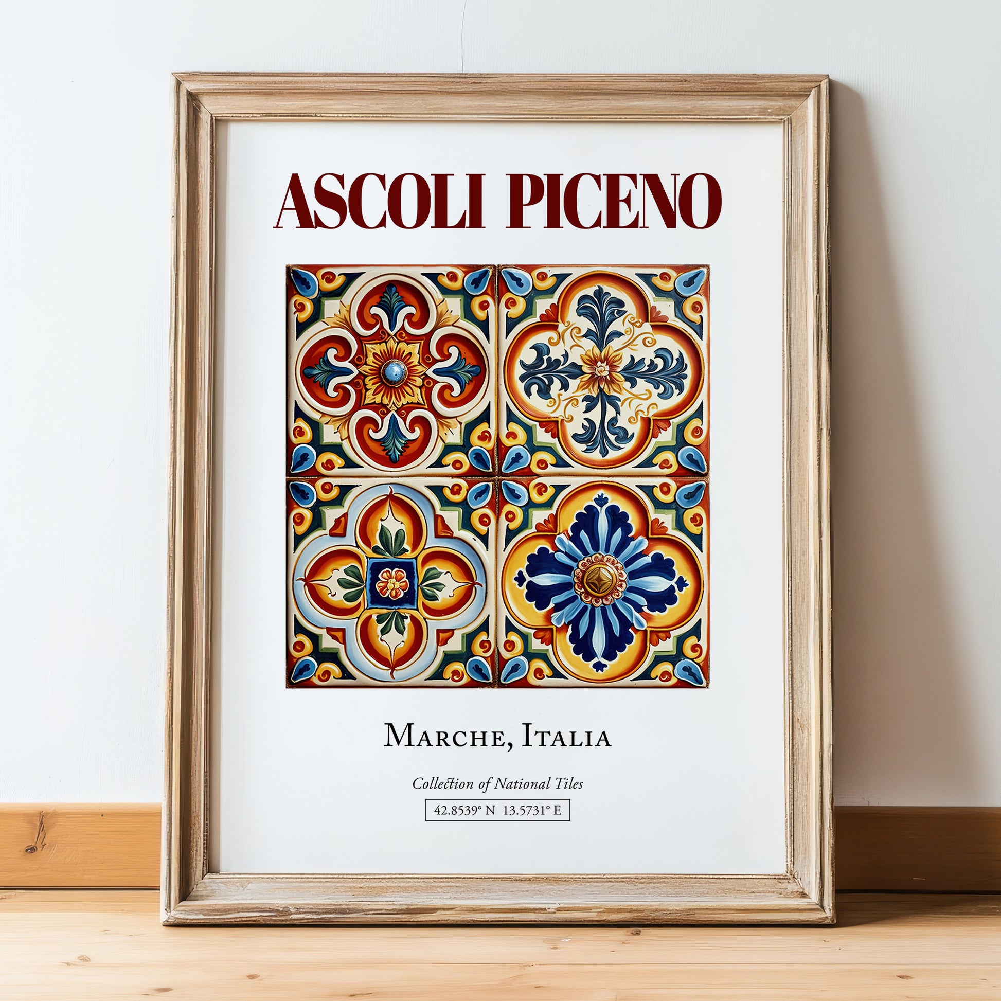Ascoli Piceno, Italy – Travel Wall Art, in wooden frame leaning on the floor