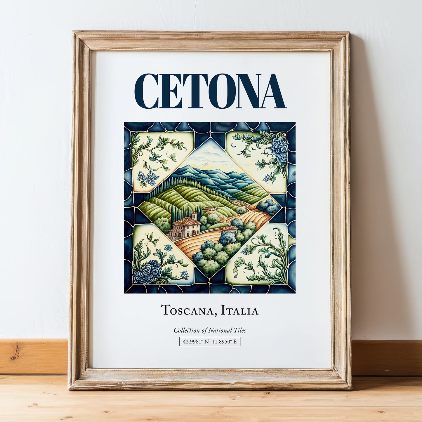 Cetona, Italy – Travel Print, in wooden frame leaning on the floor