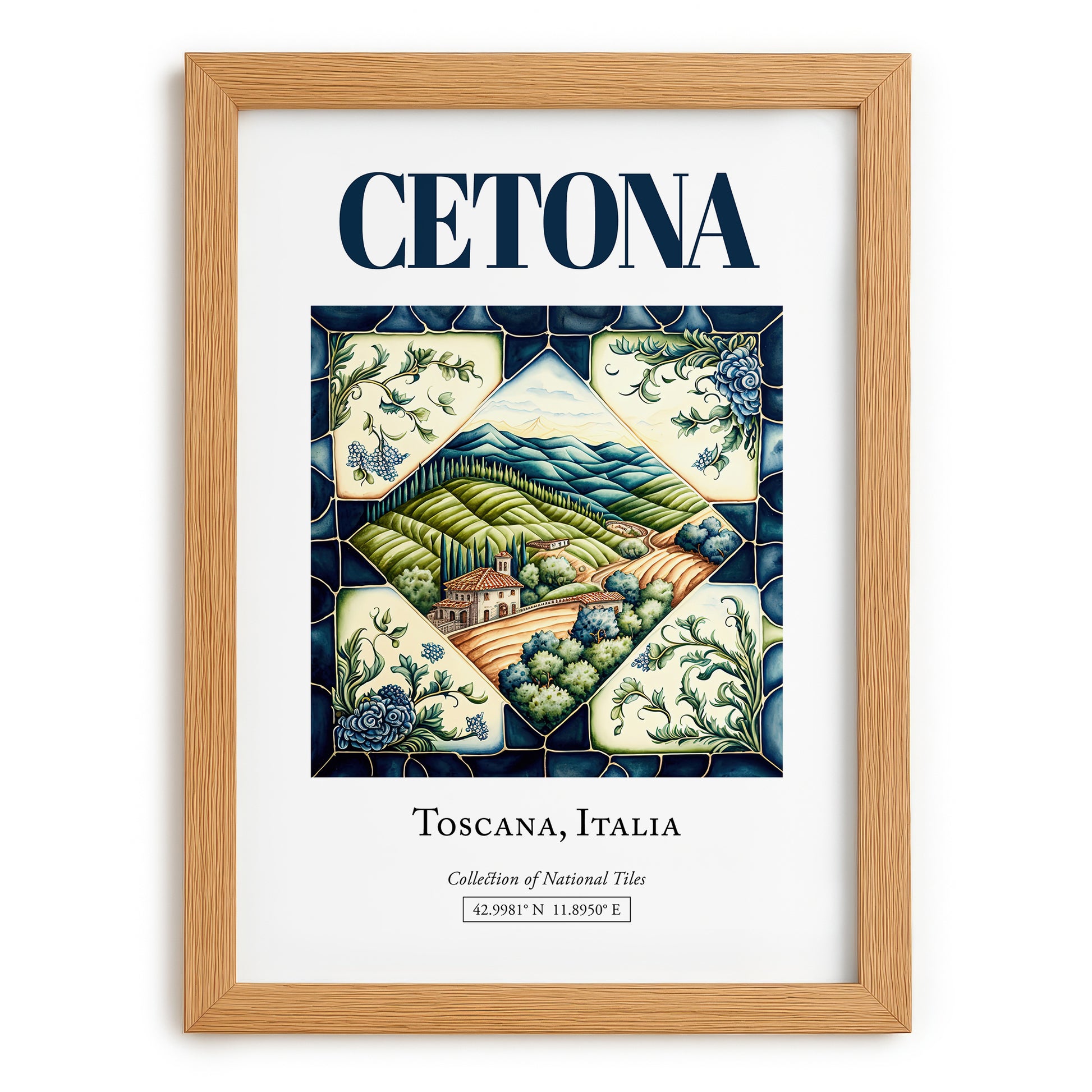 Cetona, Italy – Travel Print, set in oak frame