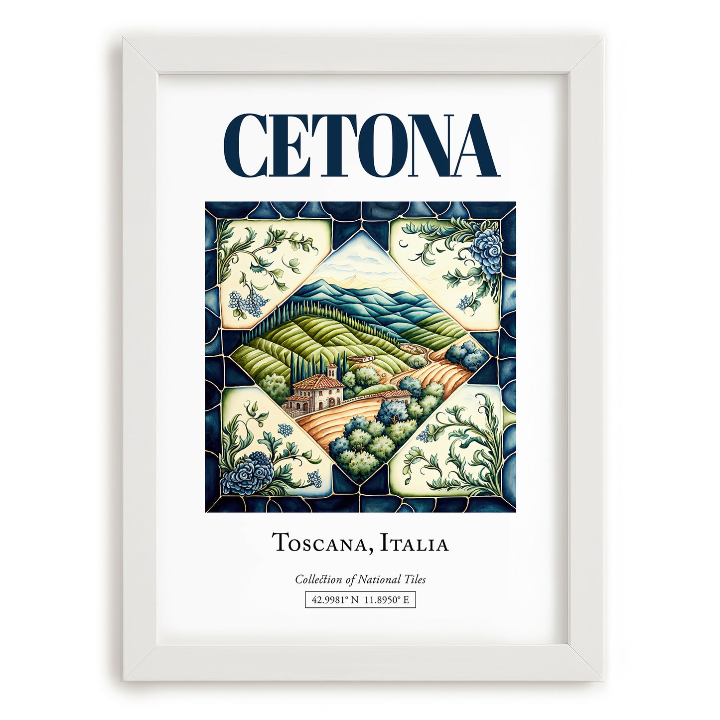 Cetona, Italy – Travel Print, placed in minimal white frame