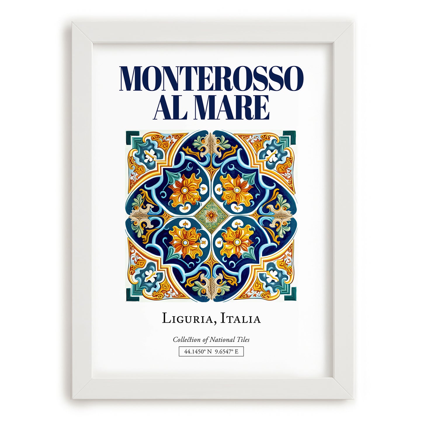 Monterosso al Mare, Italy – Travel Poster, placed in minimal white frame
