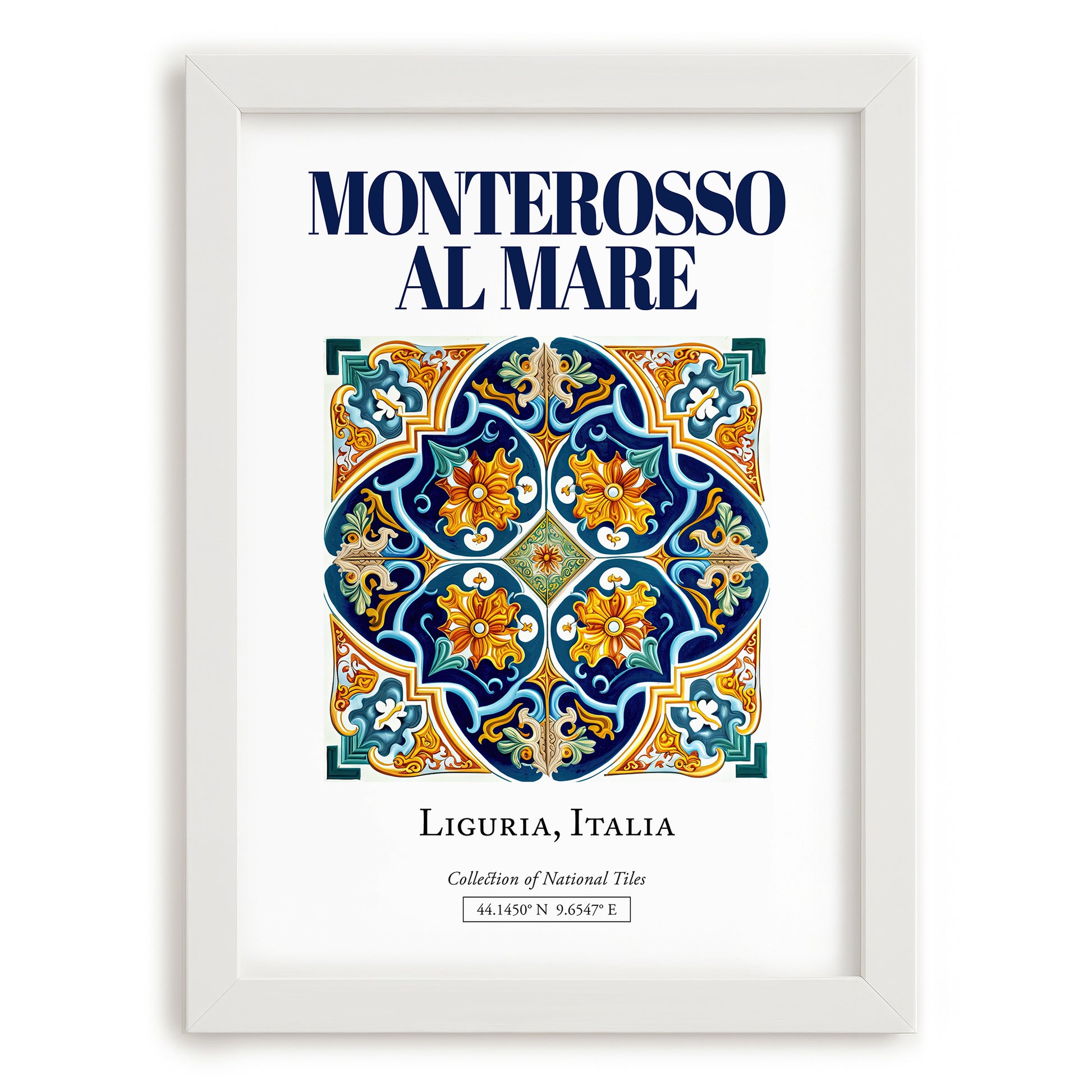 Monterosso al Mare, Italy – Travel Poster, placed in minimal white frame