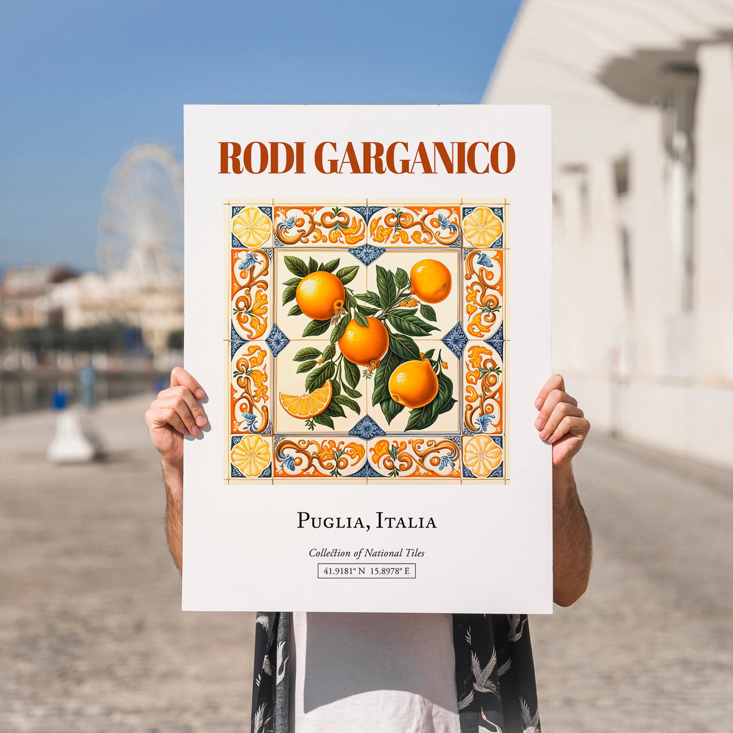 Rodi Garganico, Italy – Architectural Travel Art, no-text version framed in wood