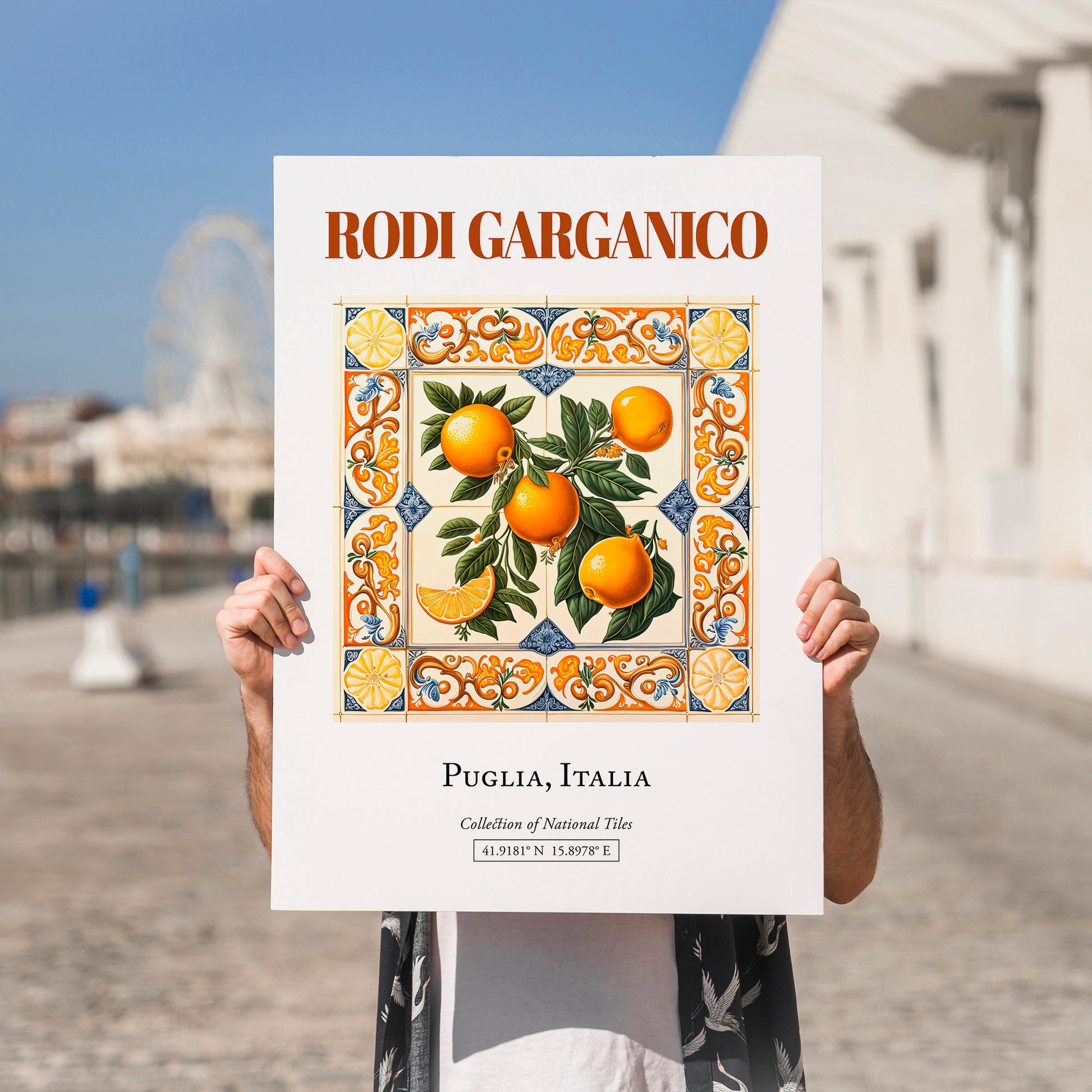 Rodi Garganico, Italy – Architectural Travel Art, no-text version framed in wood