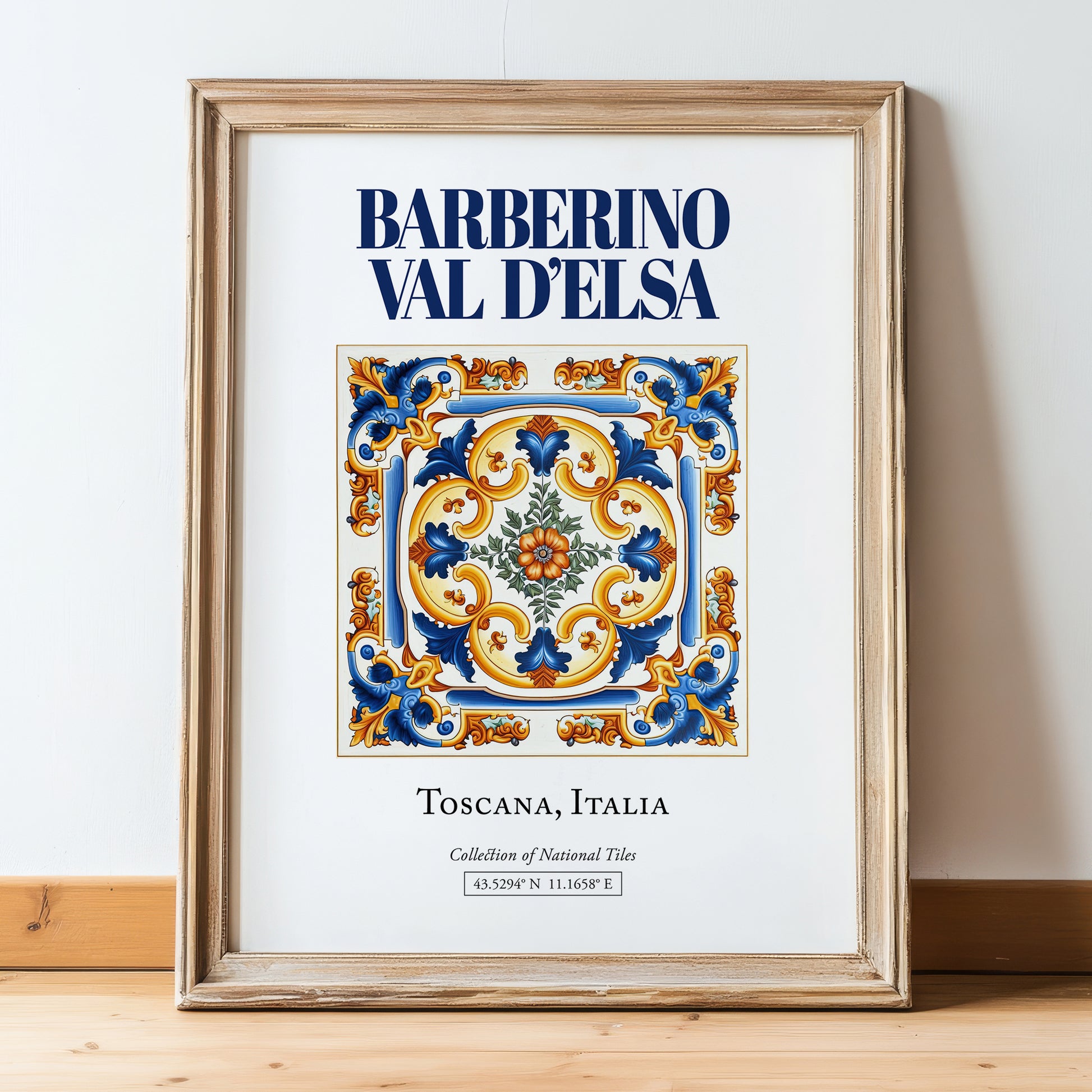 Barberino Val d'Elsa, Italy – Travel Wall Decor, in wooden frame leaning on the floor
