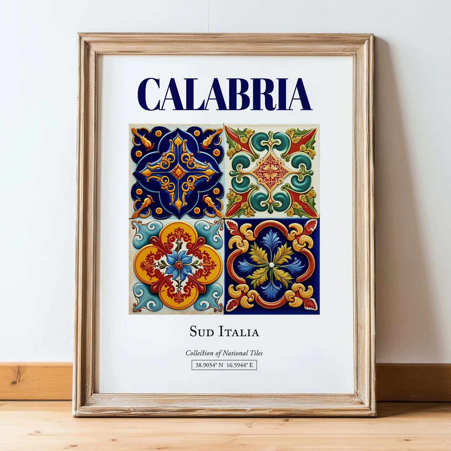 Calabria, Italy – Travel Print, in wooden frame leaning on the floor