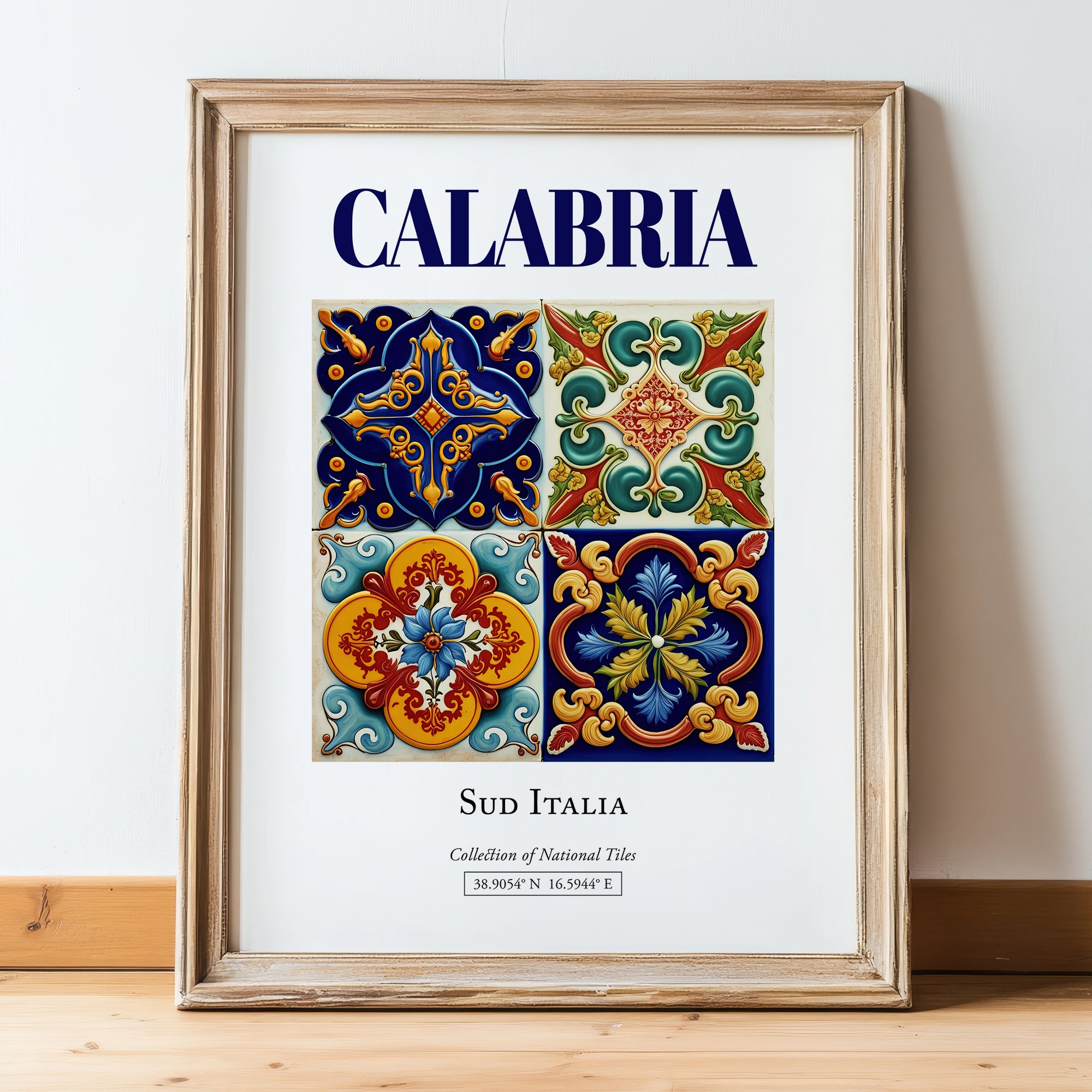 Calabria, Italy – Travel Print, in wooden frame leaning on the floor
